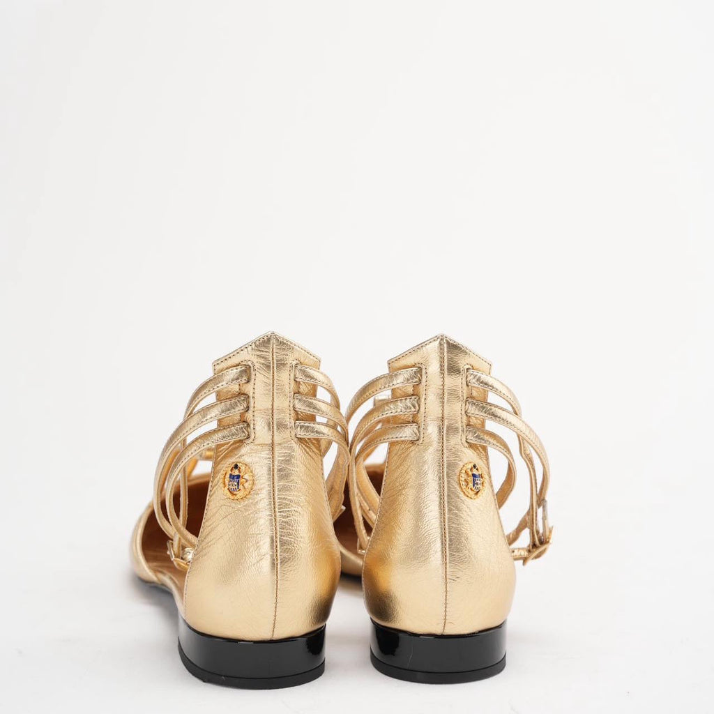 Chanel Gold Metallic Leather Sandals Size 38C