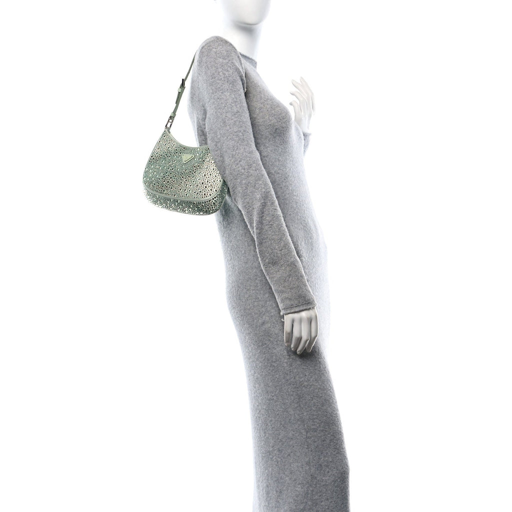 Satin Crystal Cleo Adjustable Strap Shoulder Bag Acqua