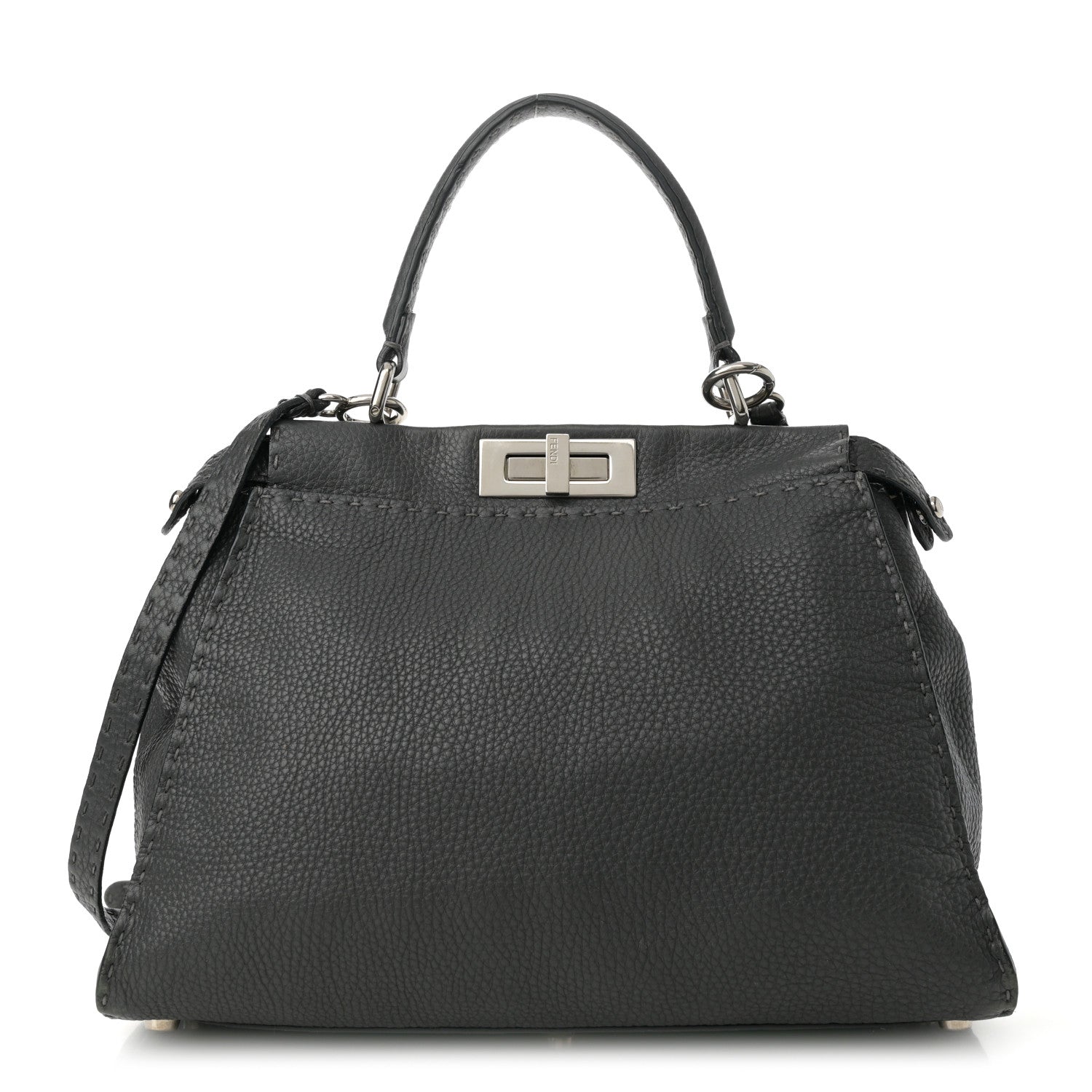 Cuoio Romano Selleria Bi-Color Medium Peekaboo Iconic Satchel Asfalto Latte