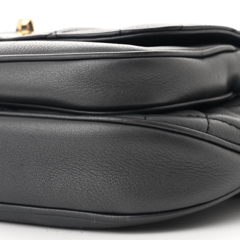Calfskin Flap Chain Waist Bag Black