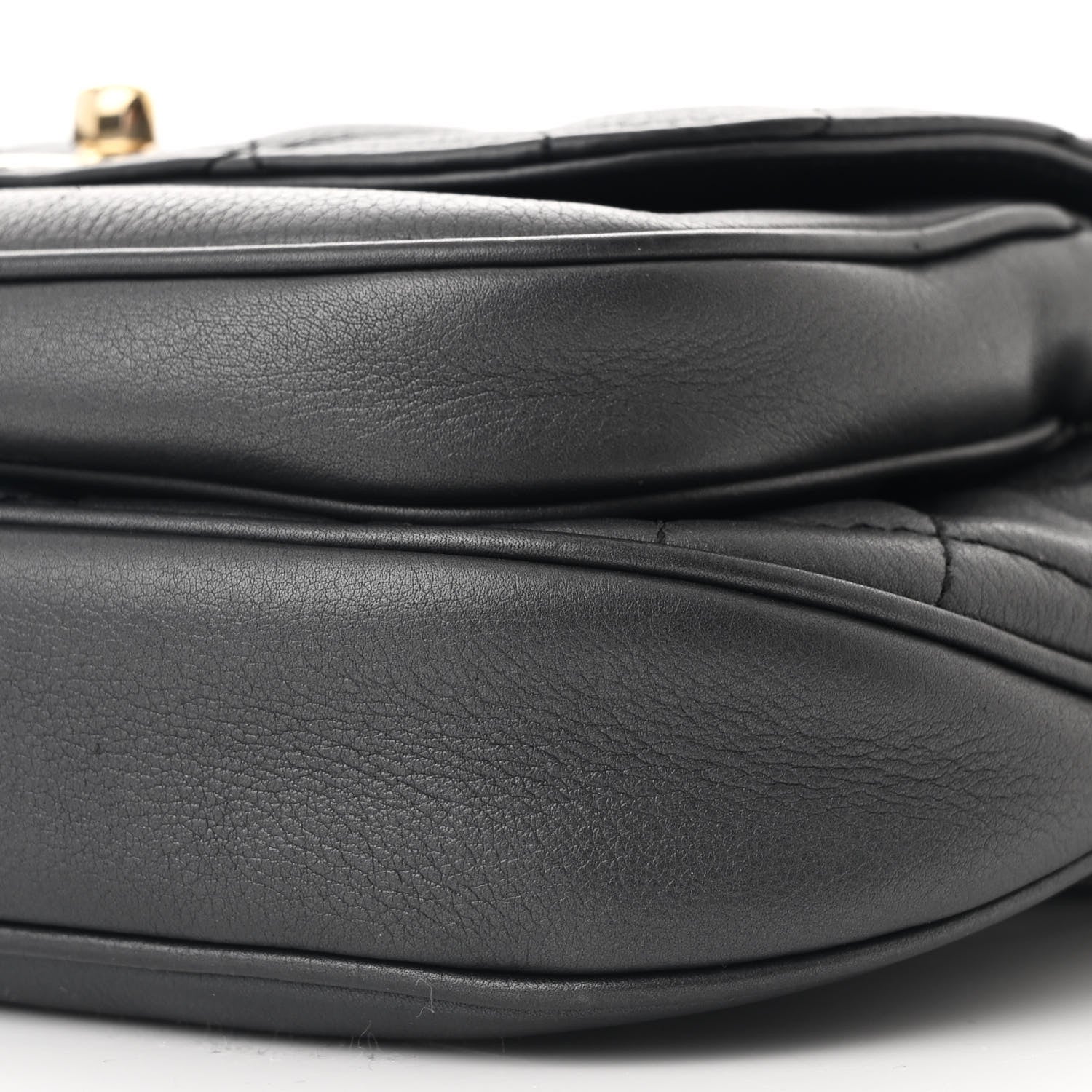 Calfskin Flap Chain Waist Bag Black