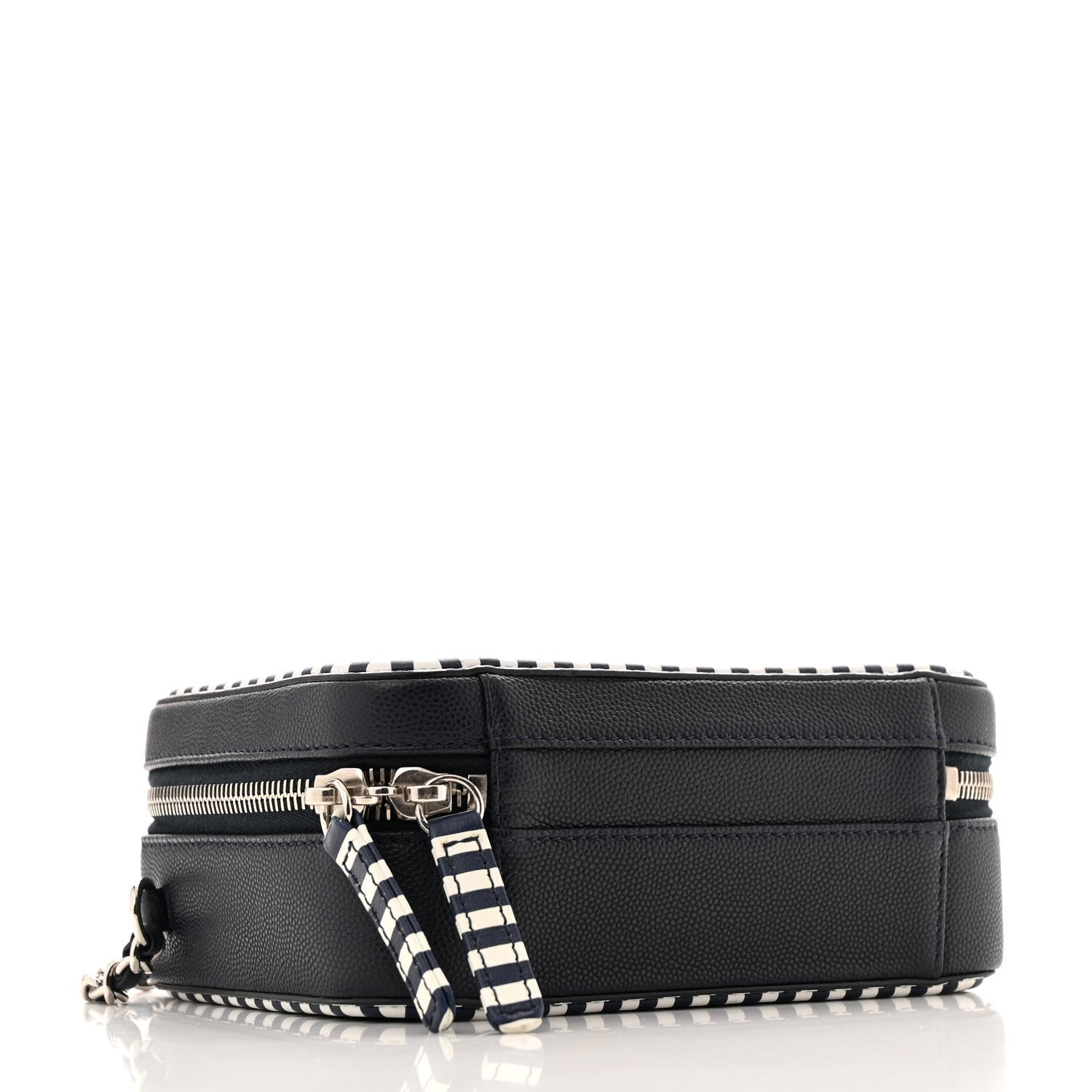 Caviar Quilted Striped Small CC Filigree Vanity Case Navy White