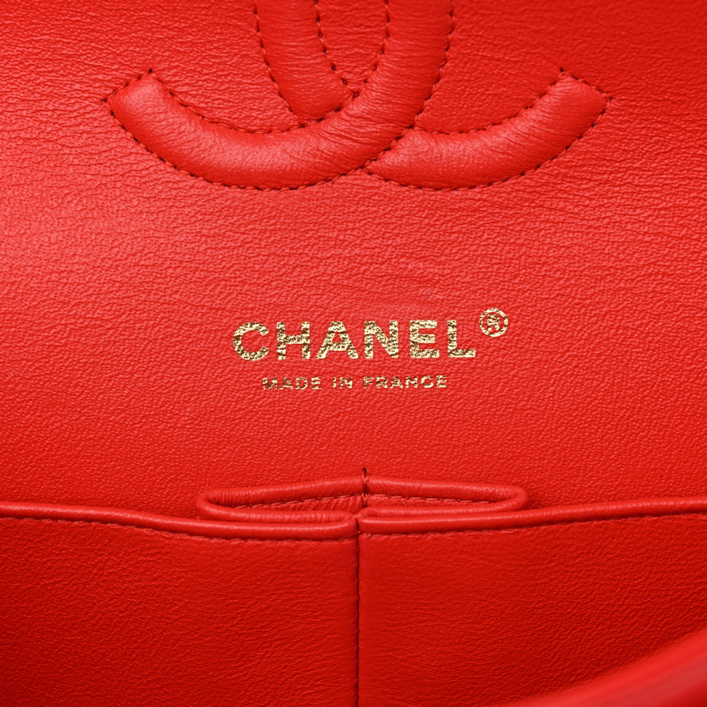 Lambskin Quilted Medium Double Flap Red