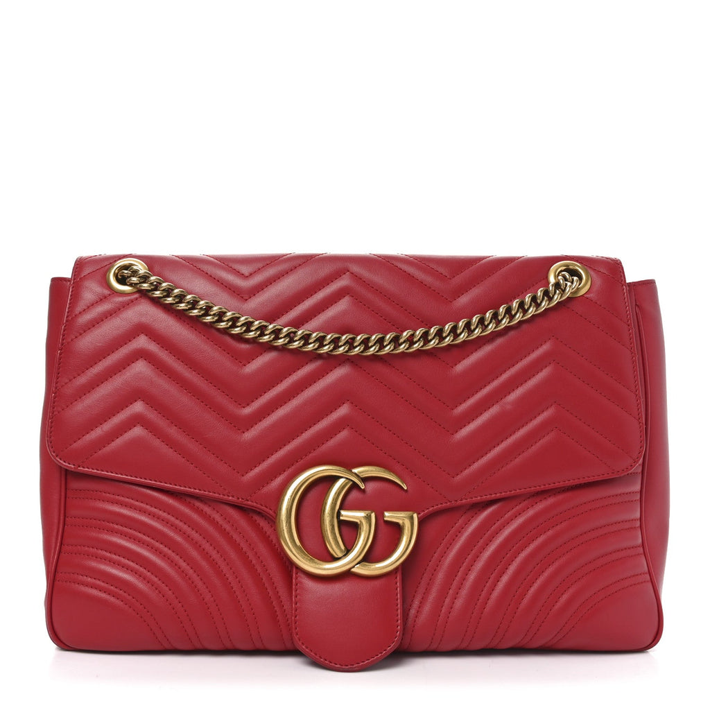 Calfskin Matelasse Large GG Marmont Shoulder Bag Hibiscus Red