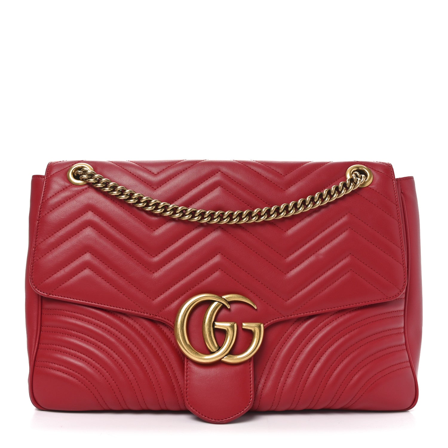 Calfskin Matelasse Large GG Marmont Shoulder Bag Hibiscus Red
