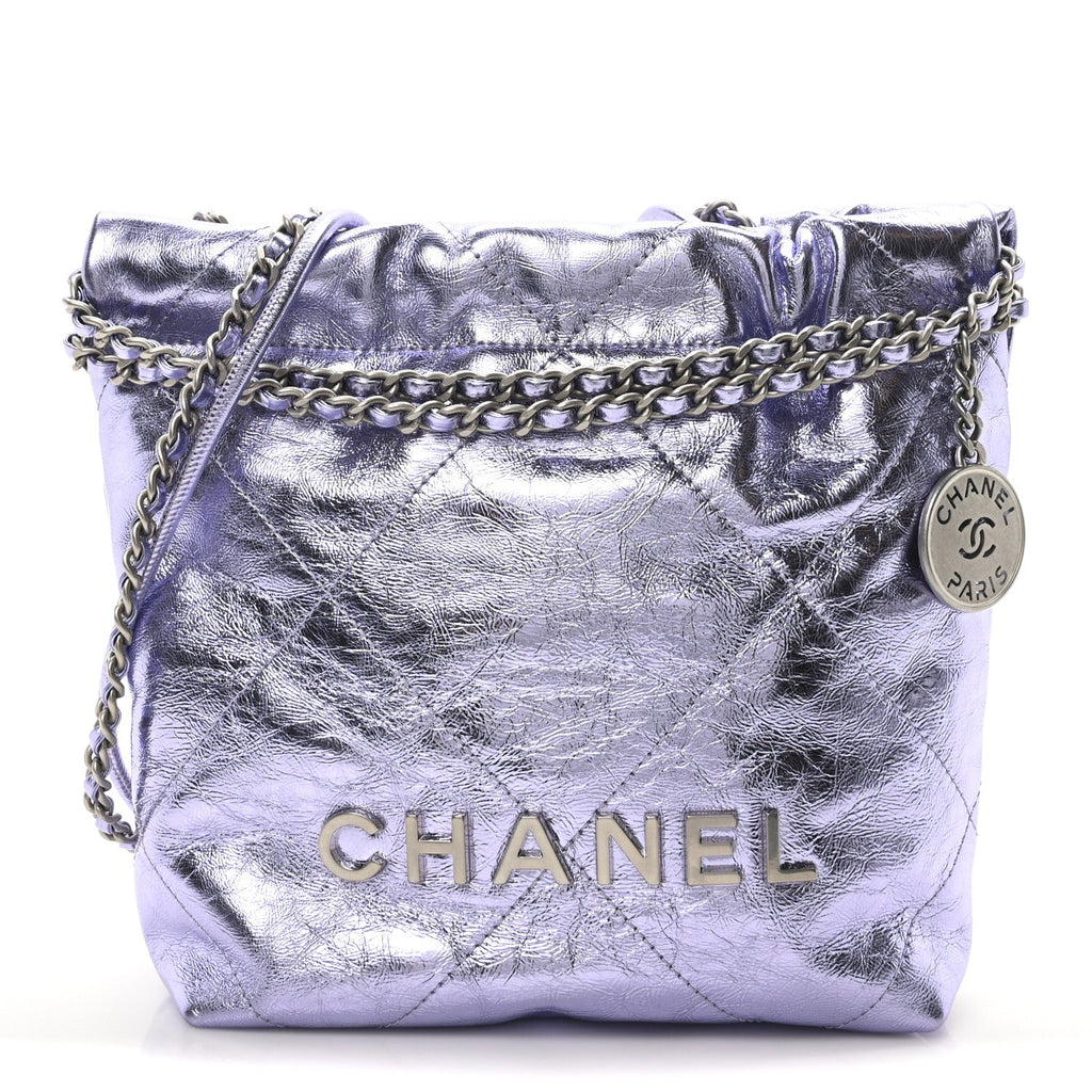 Metallic Calfskin Quilted Mini Chanel 22 Lilac