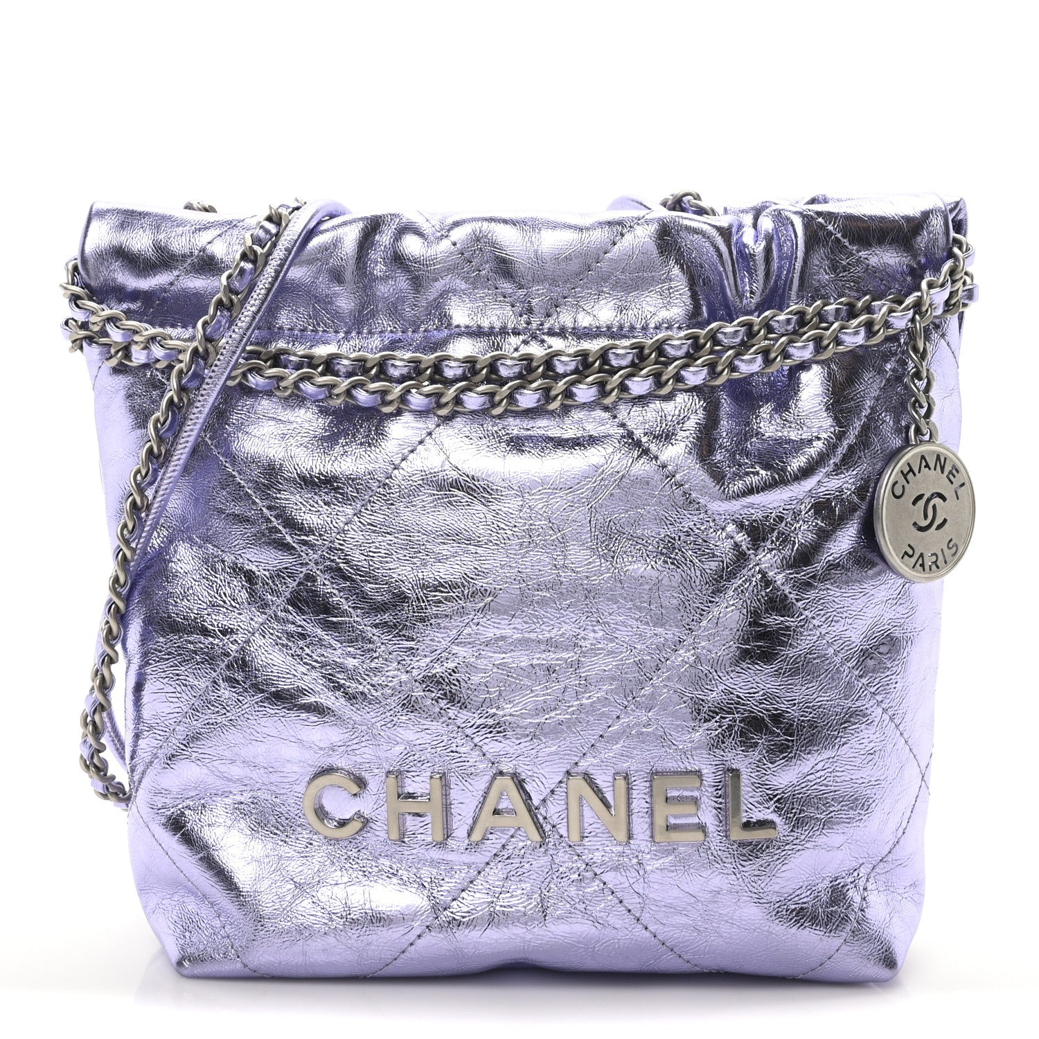 Metallic Calfskin Quilted Mini Chanel 22 Lilac