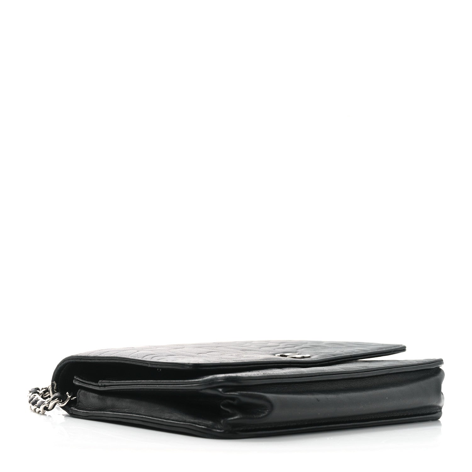 Lambskin Camellia Embossed Wallet on Chain WOC Black