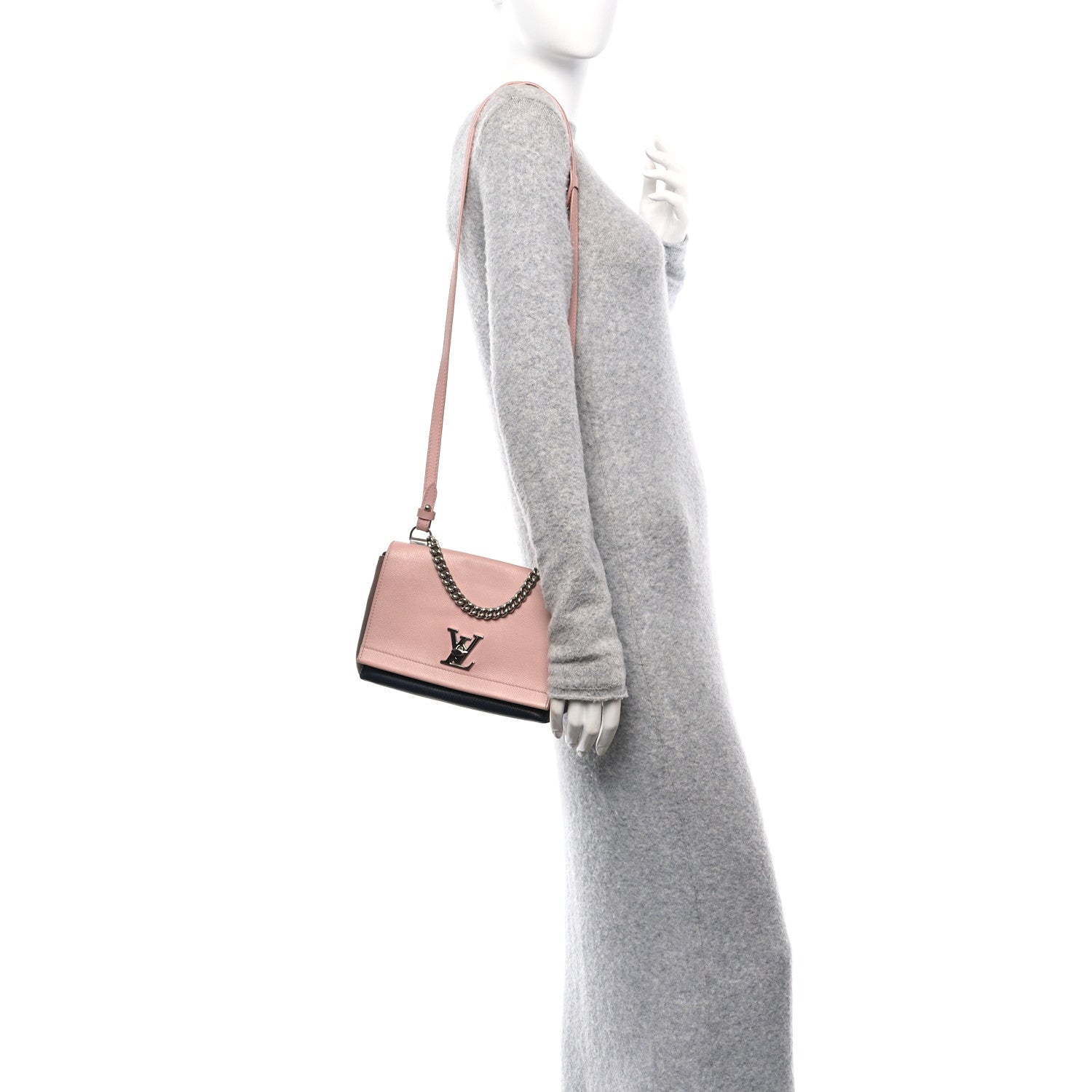 Soft Calfskin Lockme II Chain Bag BB Rose Poudre