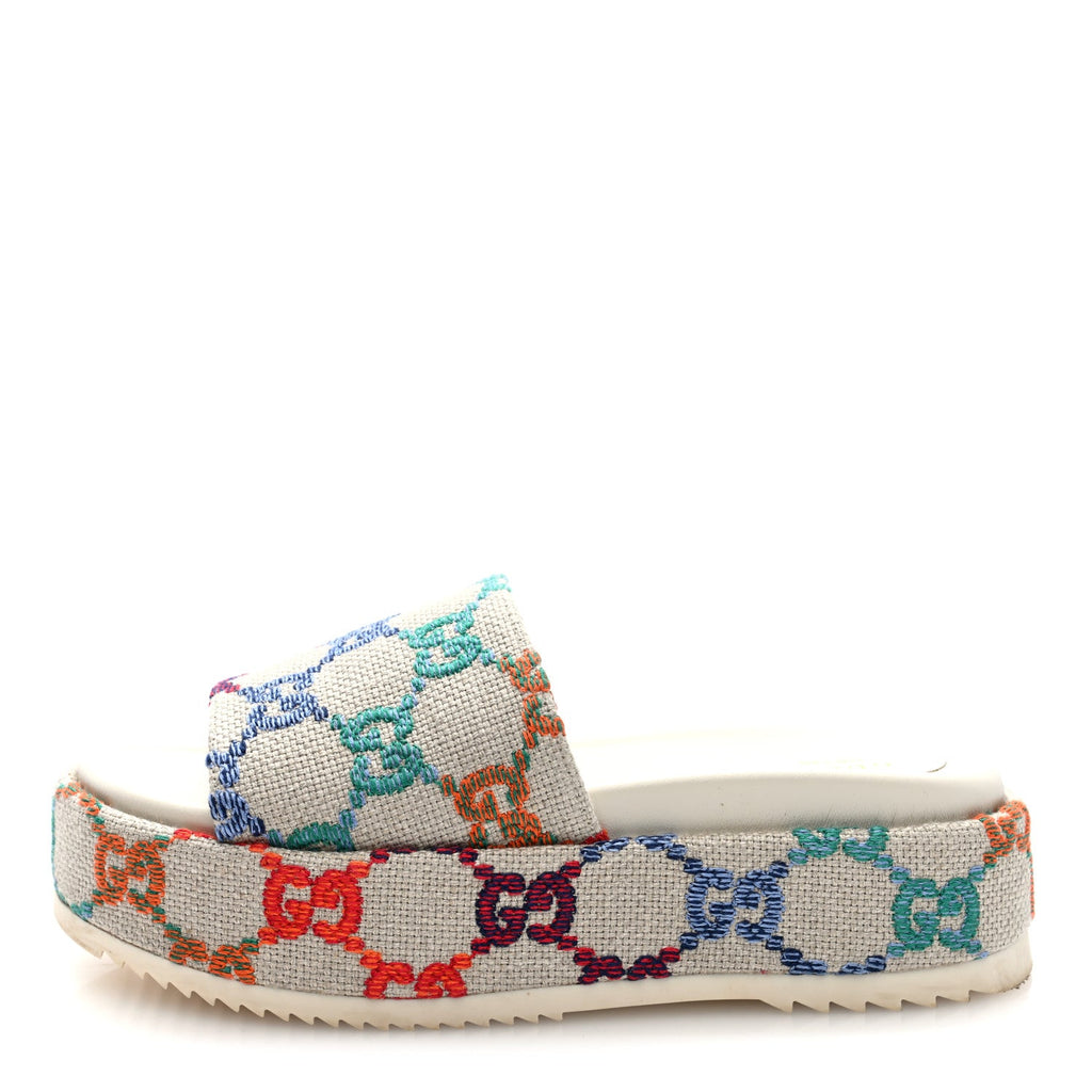 Linen Psychedelic Mini GG Monogram Angelina Platform 55mm Slide Sandals 38 Multicolor