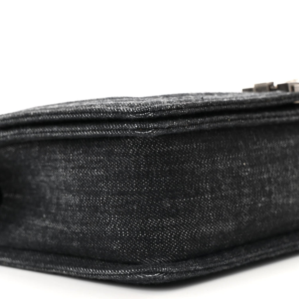 Denim Quilted Medium Boy Flap Black