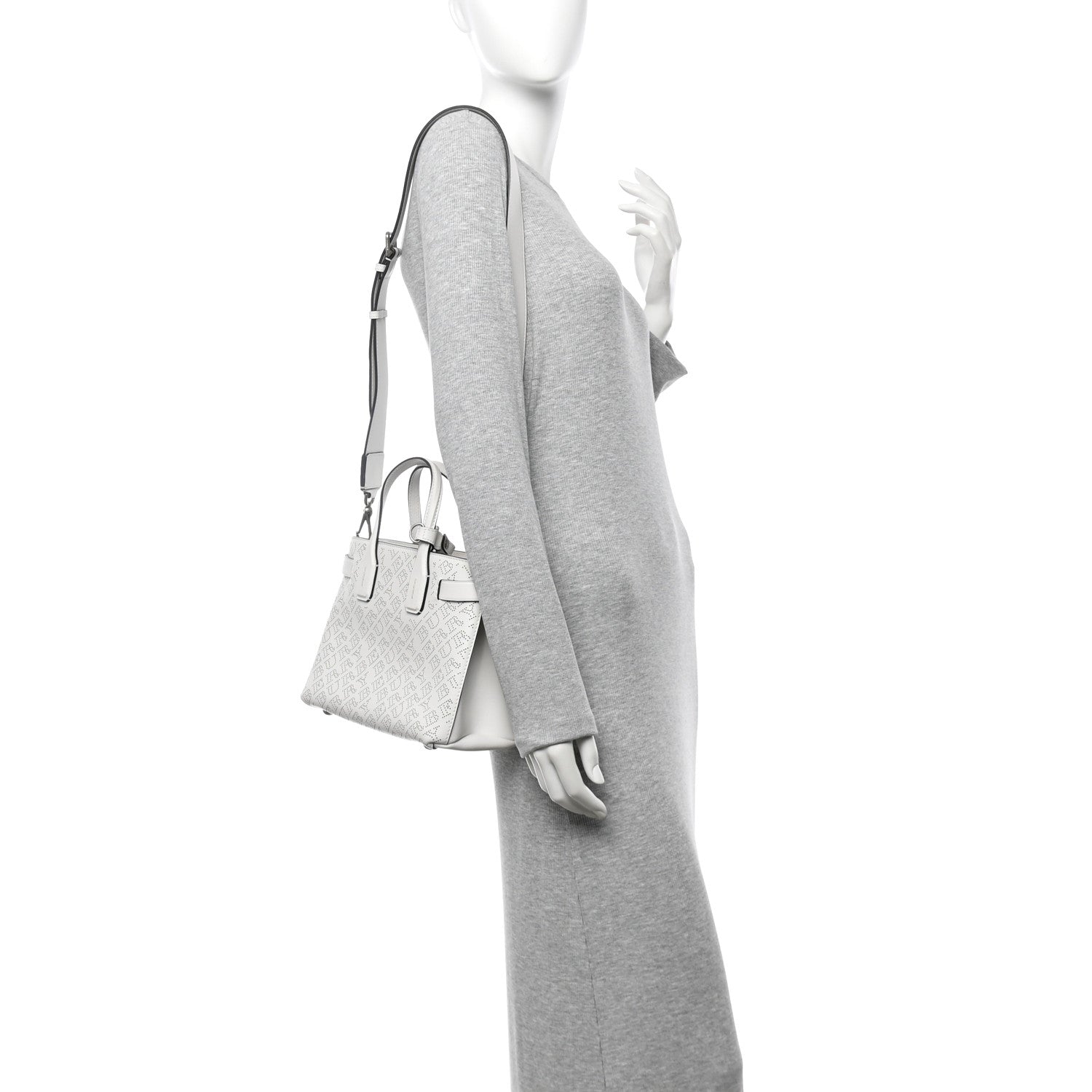 Calfskin Perforated Small Banner Tote Chalk White