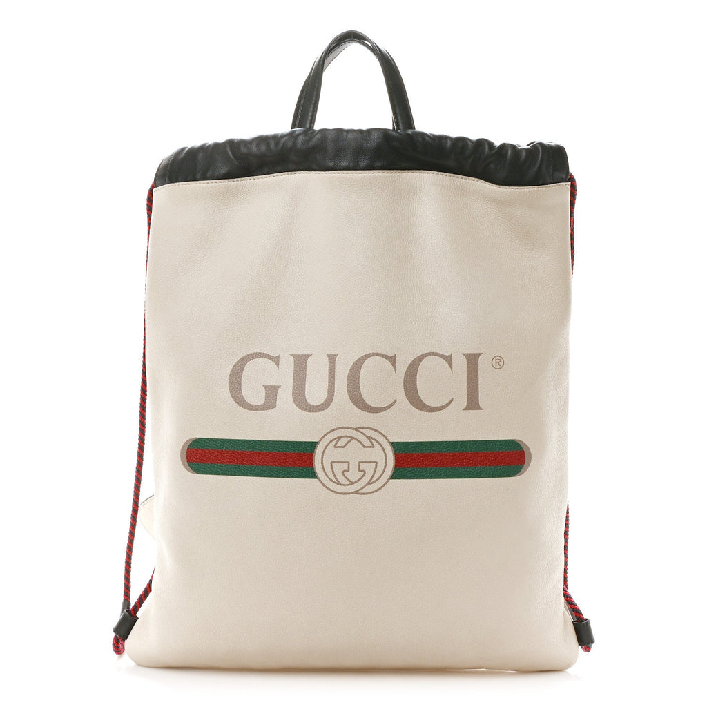 Calfskin Logo Drawstring Backpack Mystic White