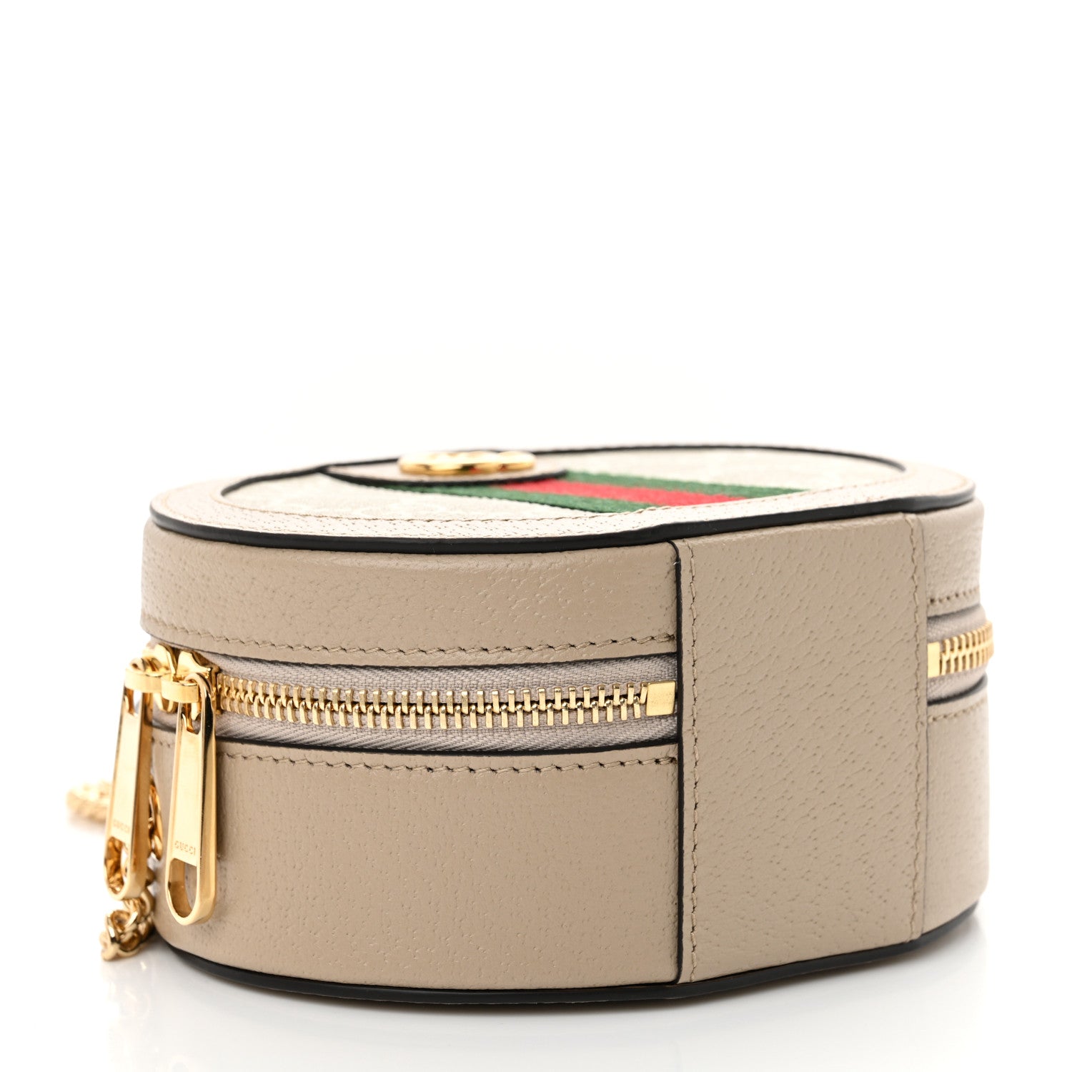 GG Supreme Monogram Top Handle Web Mini Ophidia Round Shoulder Bag Beige Mystic White