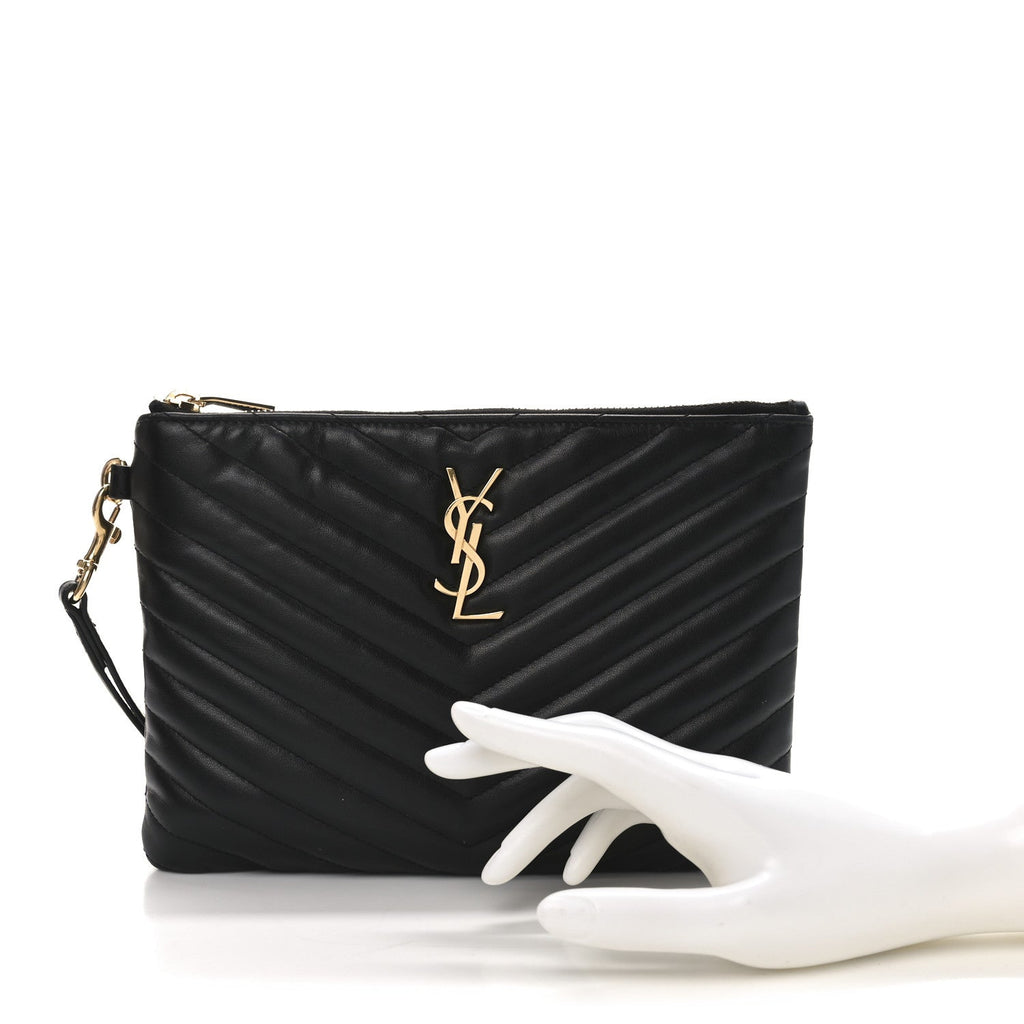 Calfskin Matelasse Chevron Monogram A5 Wristlet Black