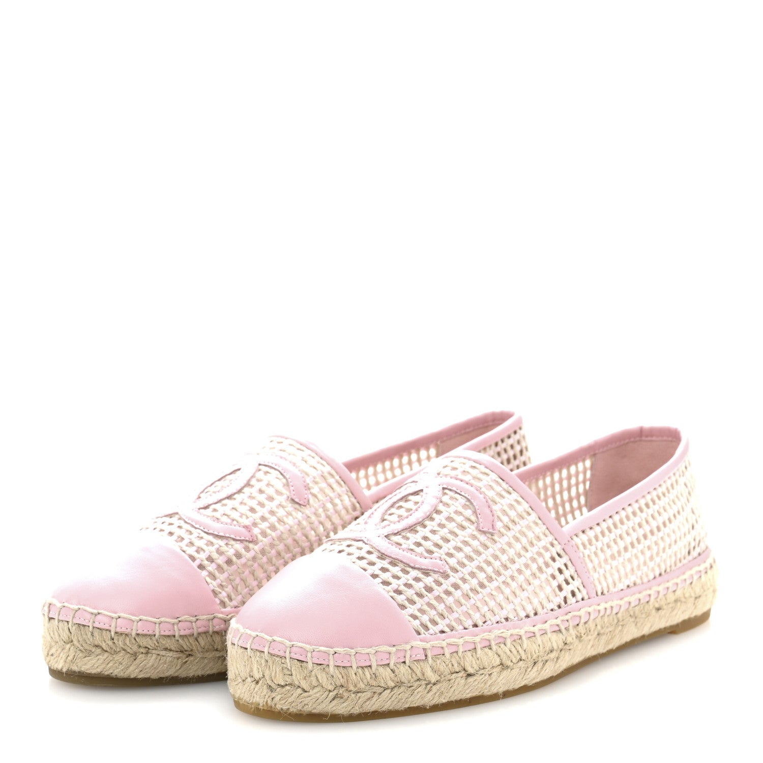 Mesh Lambskin CC Espadrilles 39 Light Pink Beige