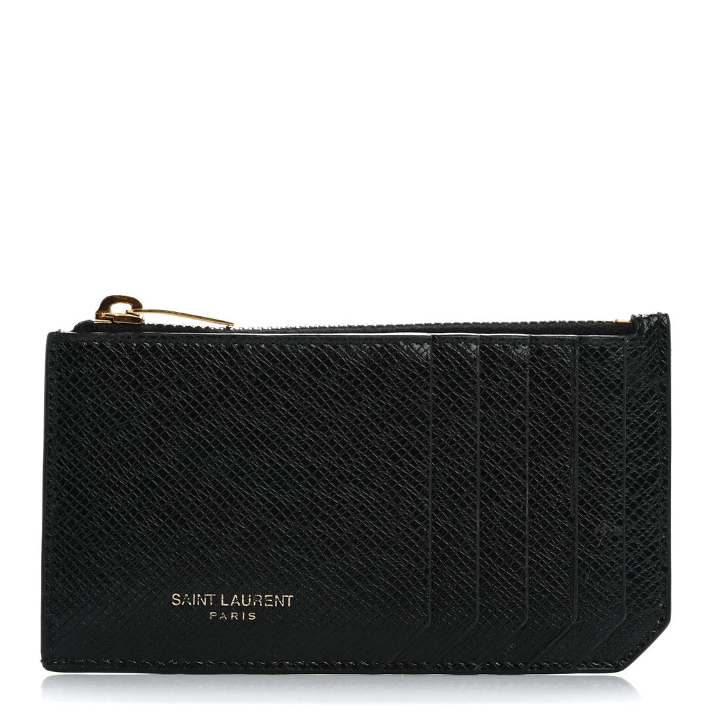 Calfskin 5 Fragments Zip Pouch  Holder Black