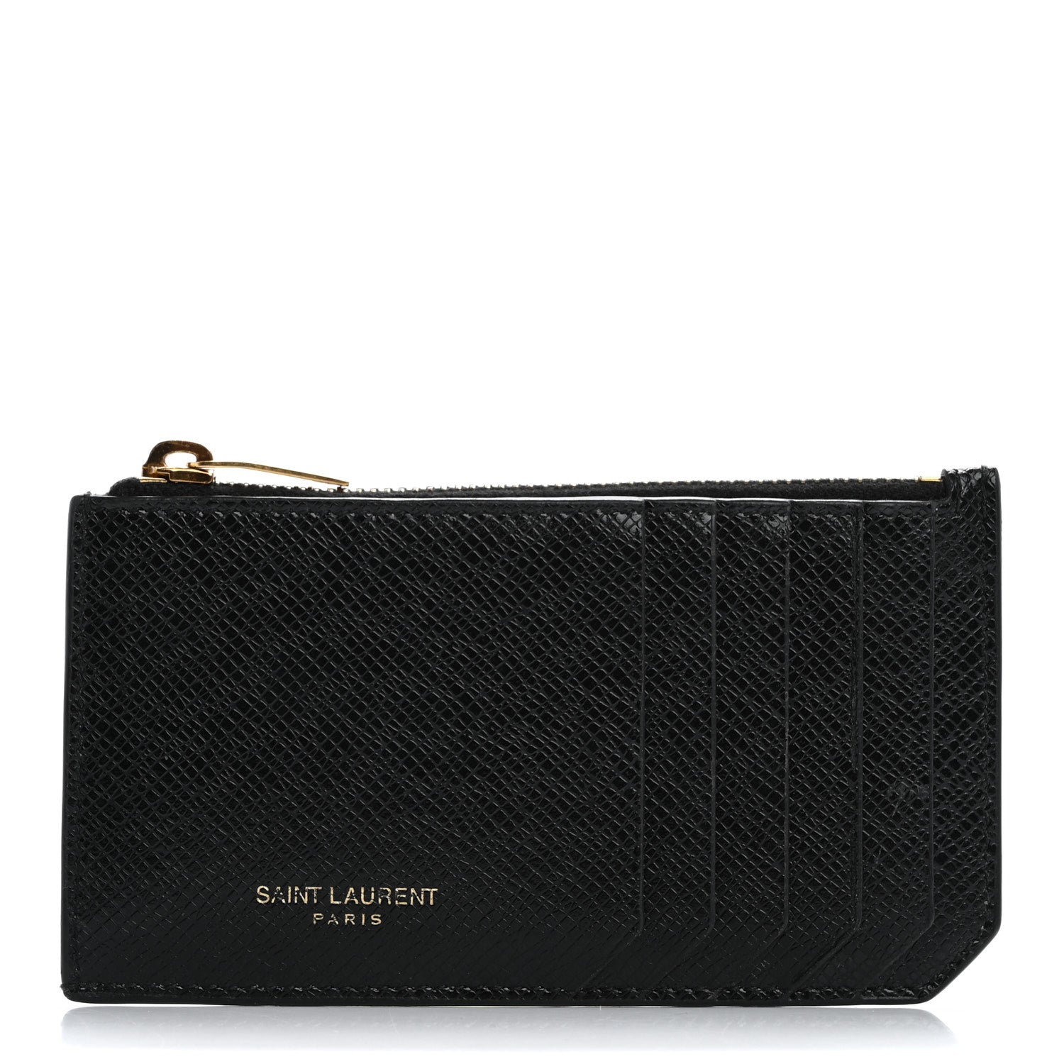 Calfskin 5 Fragments Zip Pouch  Holder Black
