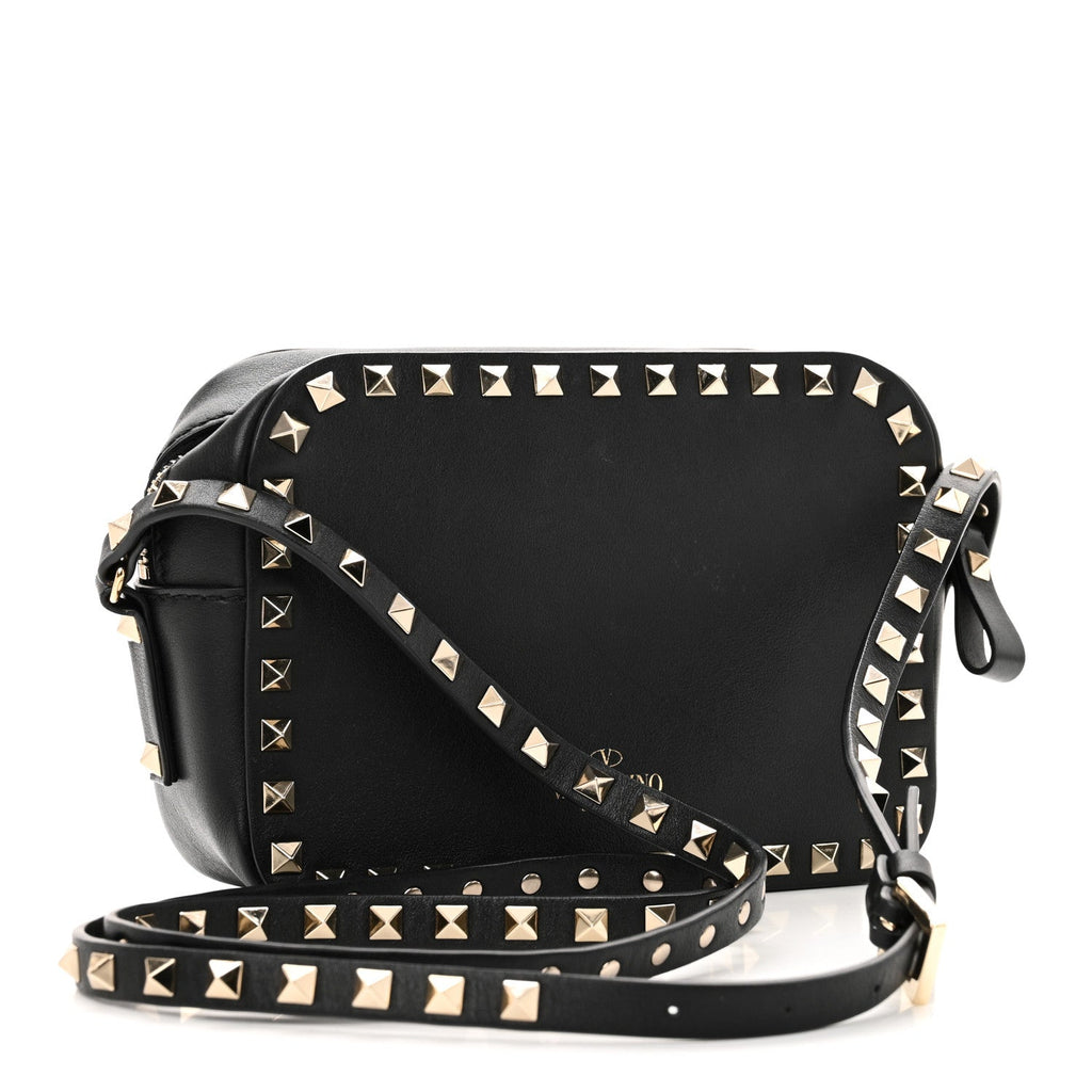 Calfskin Rockstud Camera Crossbody Bag Black