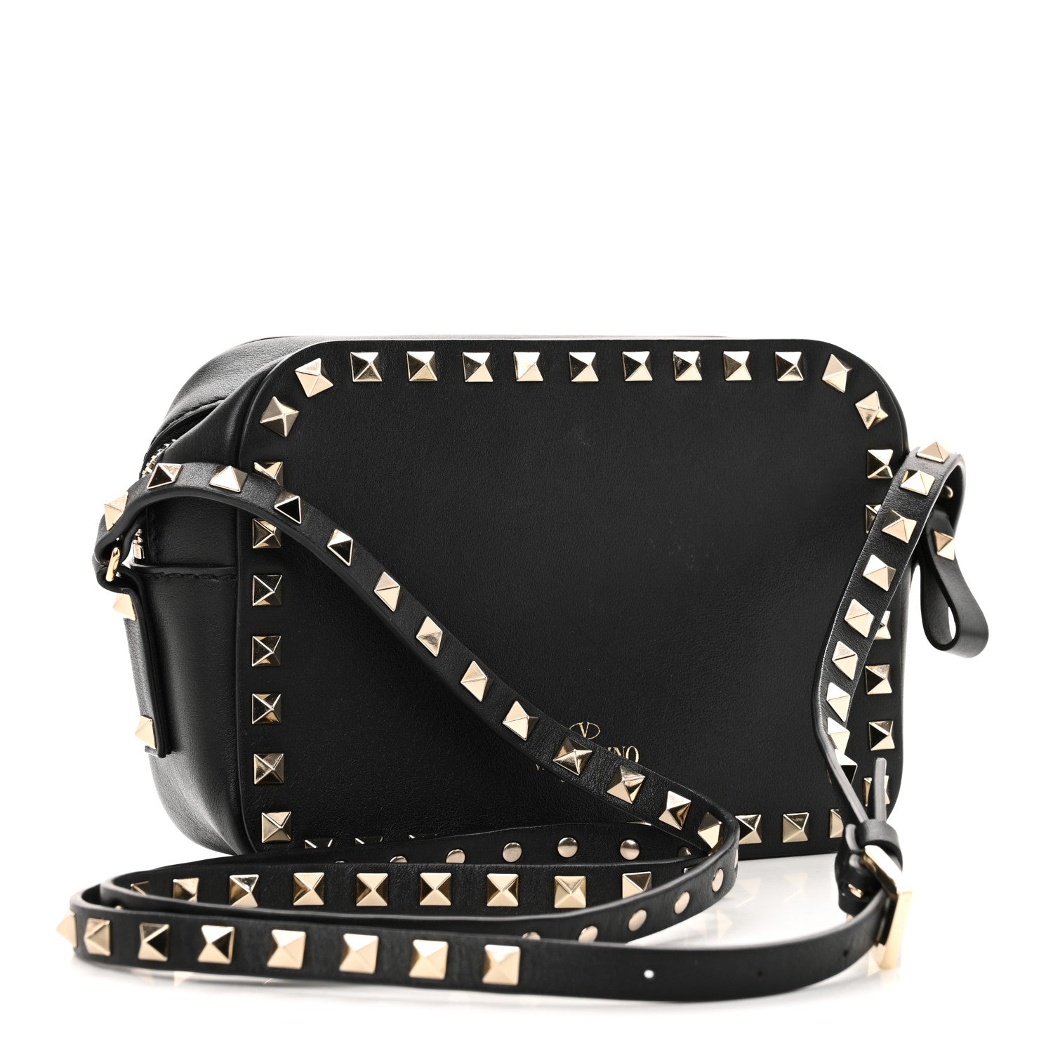 Calfskin Rockstud Camera Crossbody Bag Black