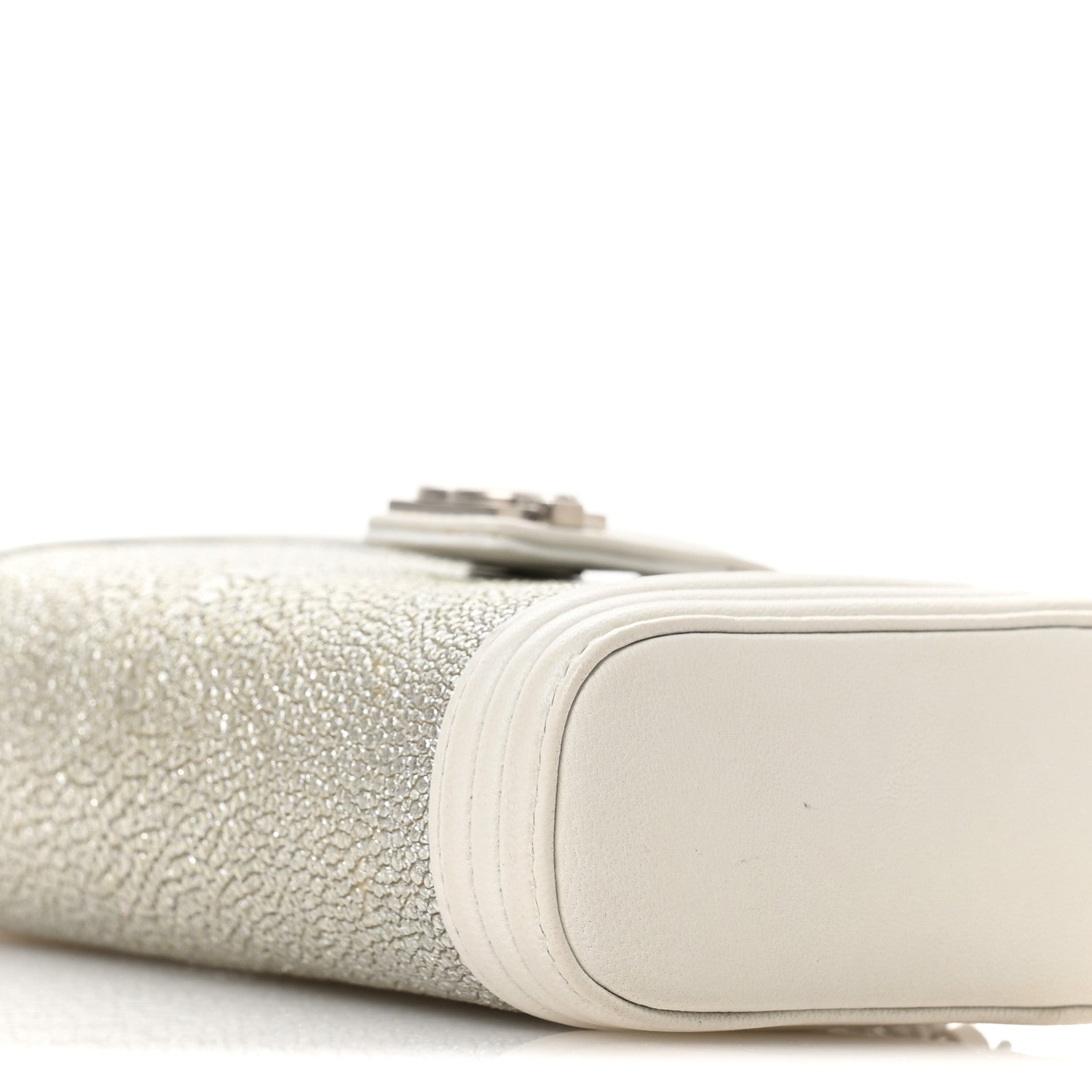 Metallic Galuchat Stingray Lambskin Mini Clutch With Removable Chain Silver