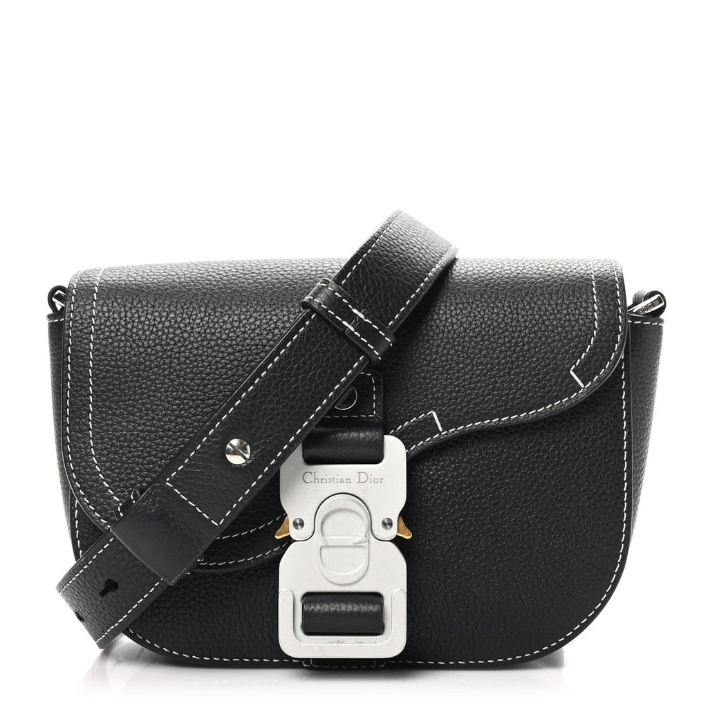 Grained Calfskin Saddle Messenger Bag With Strap Black