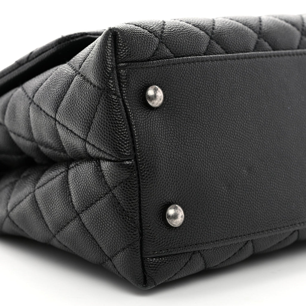 Caviar Lizard Embossed Quilted Small Coco Handle Flap Black