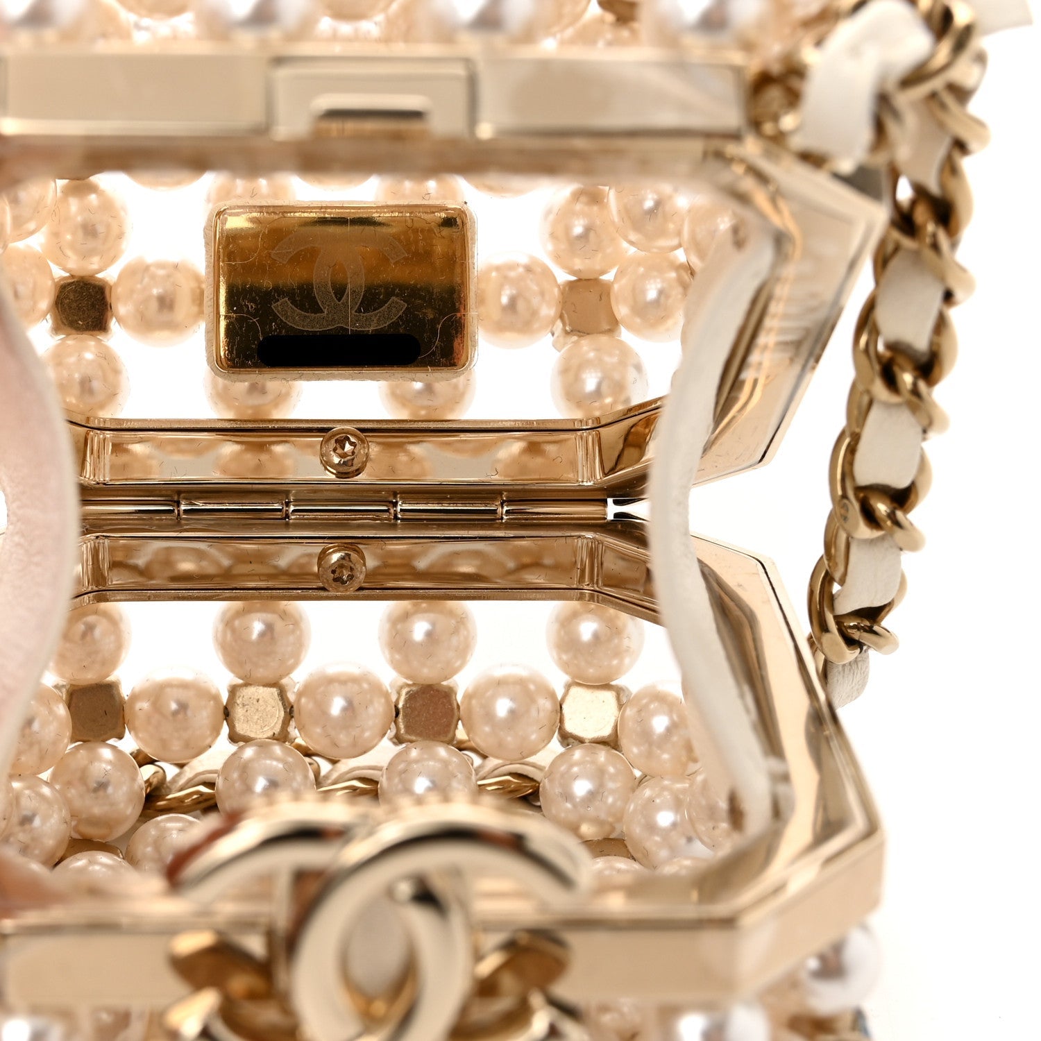 Metal Pearl Minaudiere CC Mini Evening Bag White Gold Multicolor
