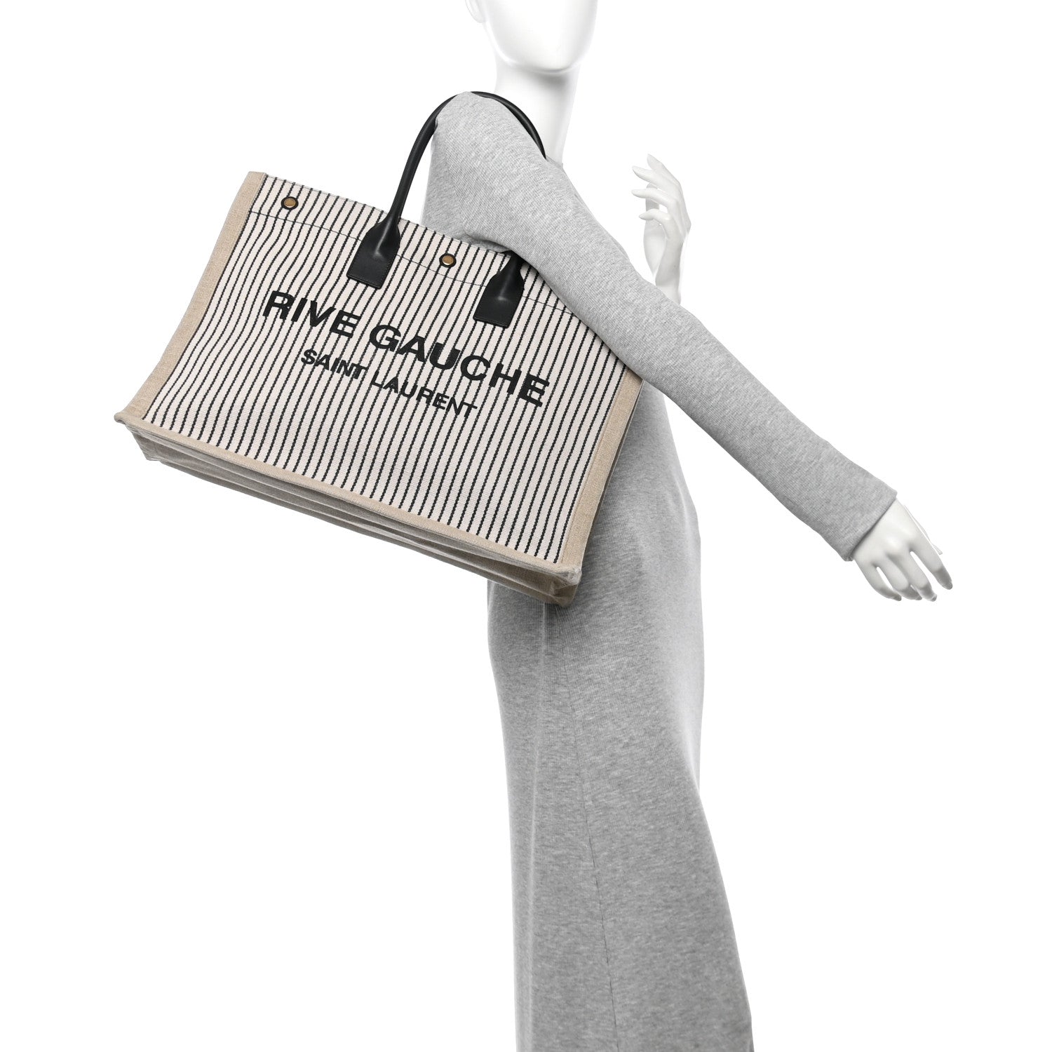 Embroidered Cotton Linen Rive Gauche Noe Tote Natural Black
