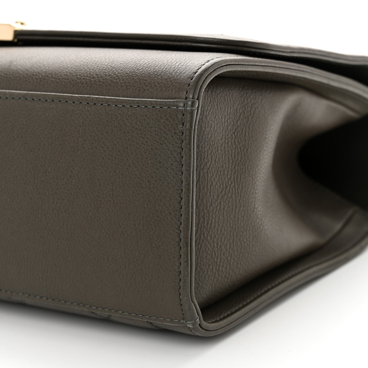 Grained Calfskin Quilted Large Label  Flap Bag Khaki