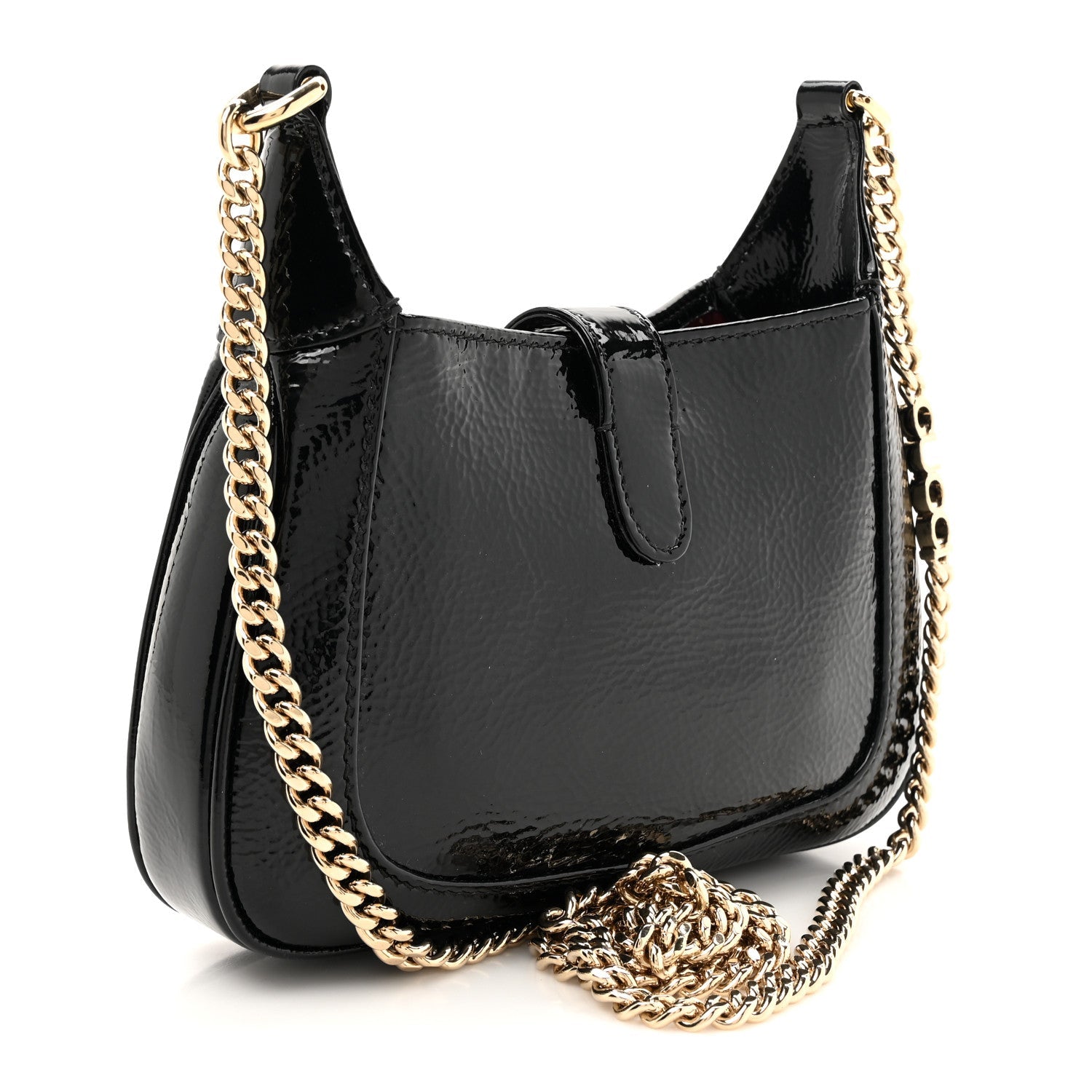 Crinkled Patent Mini Jackie Notte Bag Black