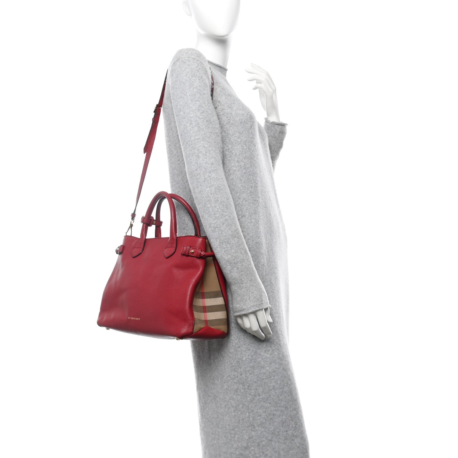 Derby Calfskin House Check Medium Banner Tote Russet Red