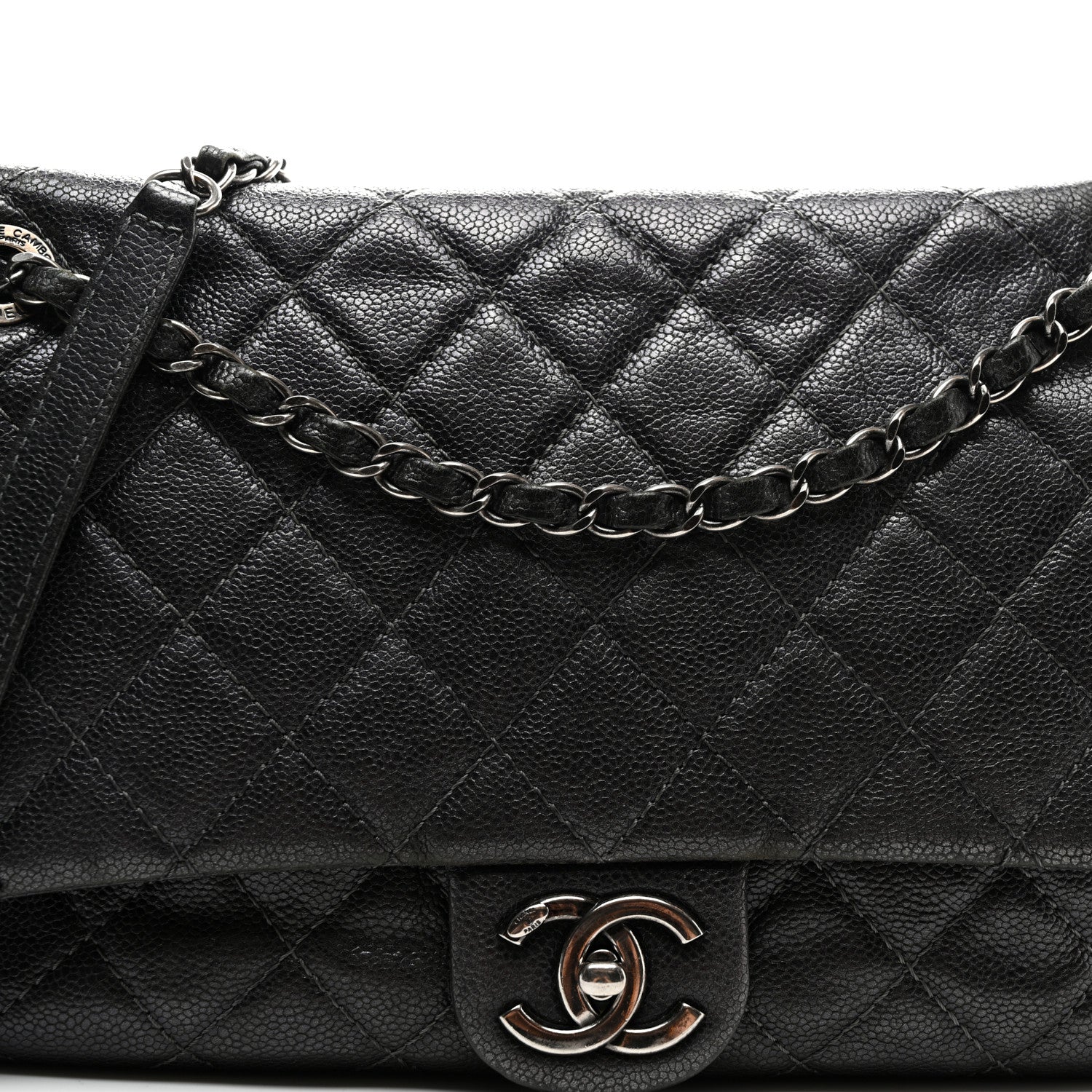 Iridescent Caviar Quilted Jumbo Easy Flap Grey
