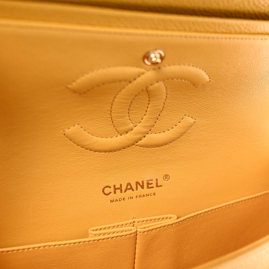 Caviar Quilted Medium Double Flap Yellow