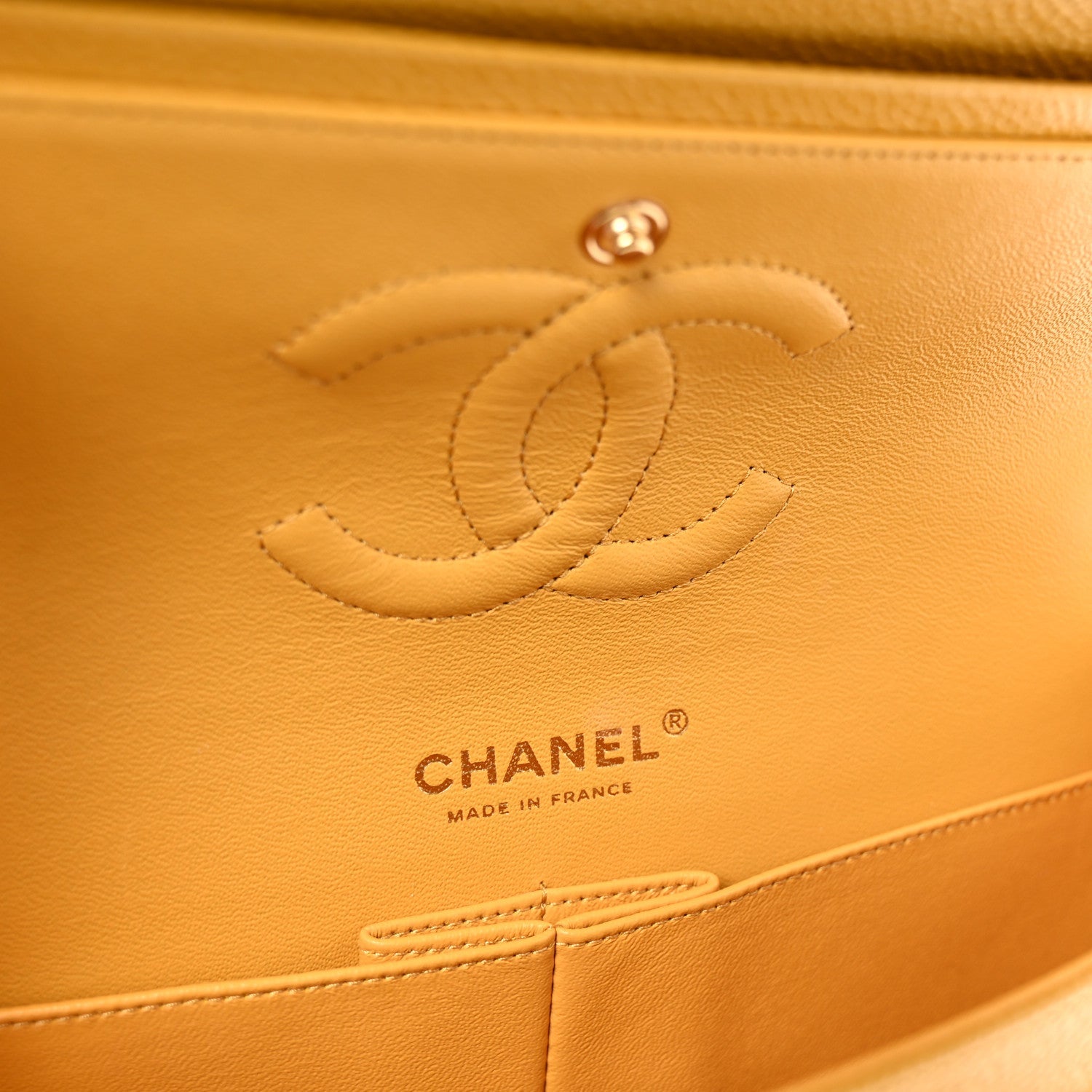 Caviar Quilted Medium Double Flap Yellow