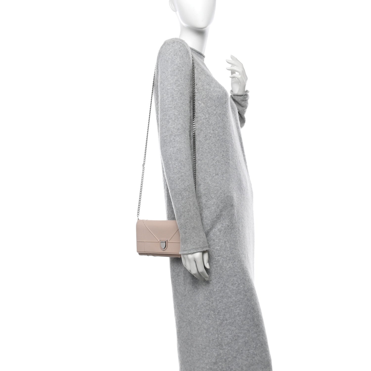 Grained Calfskin Diorama Croisiere Chain Wallet Pink