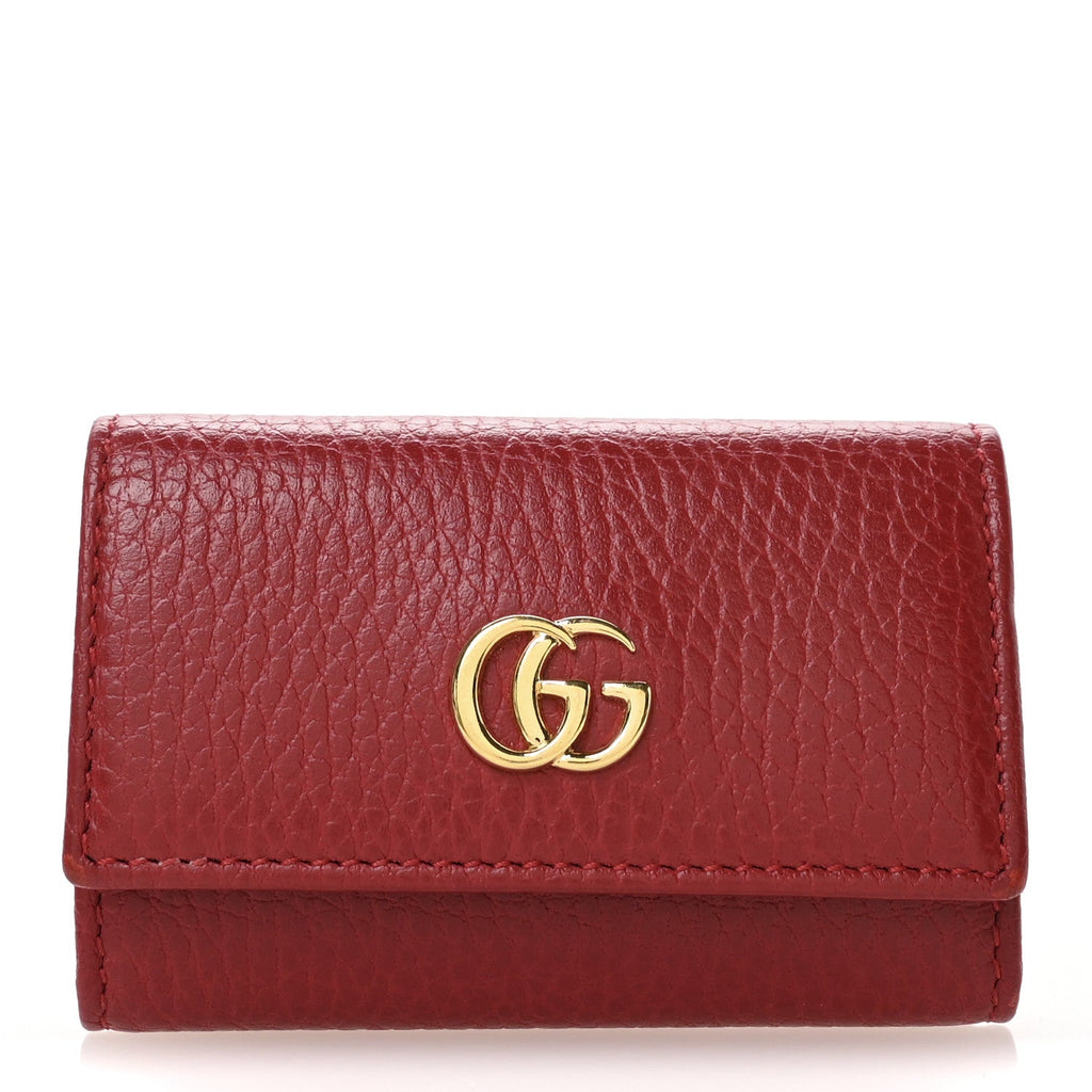 Pebbled Calfskin GG Marmont 6 Key Holder Hibiscus Red
