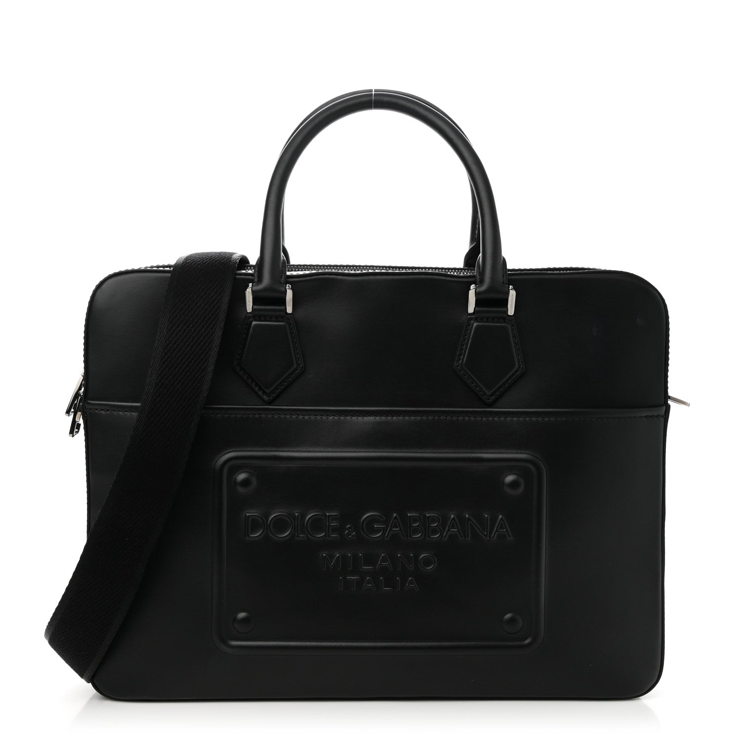 Calfskin Embossed Briefcase Black