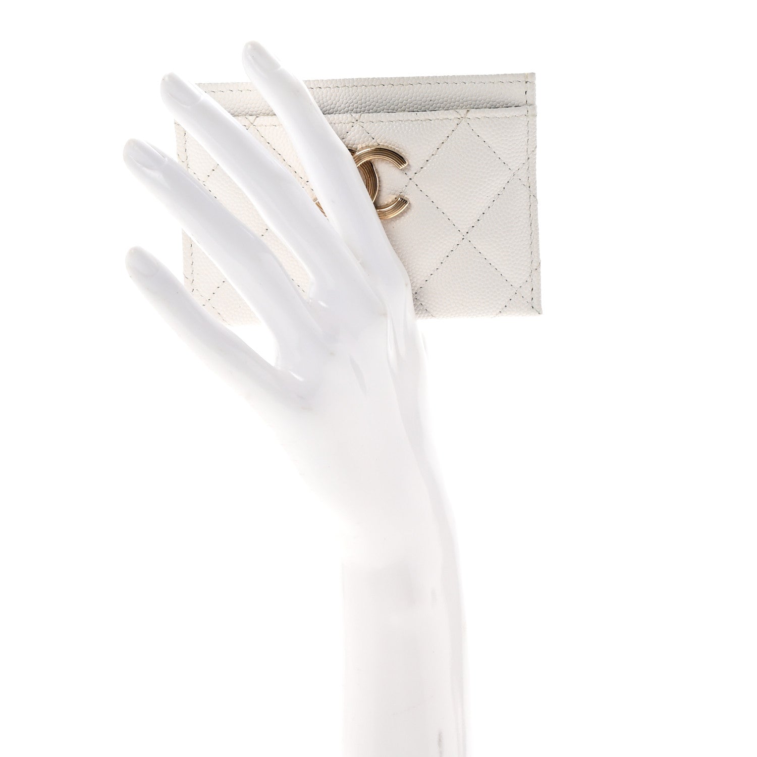Caviar Metal Quilted Striated CC  Holder White