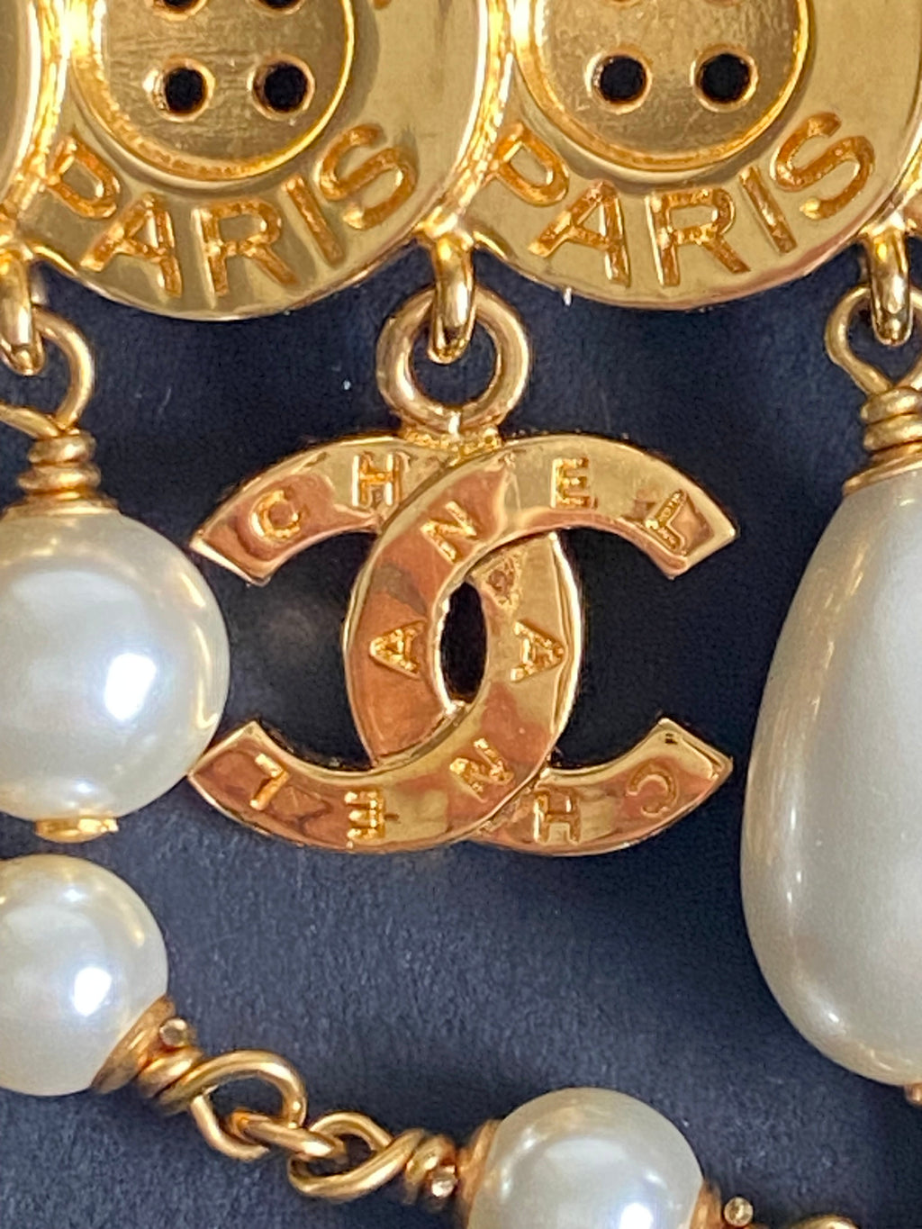Chanel Yellow and White Pearls Button Brooch