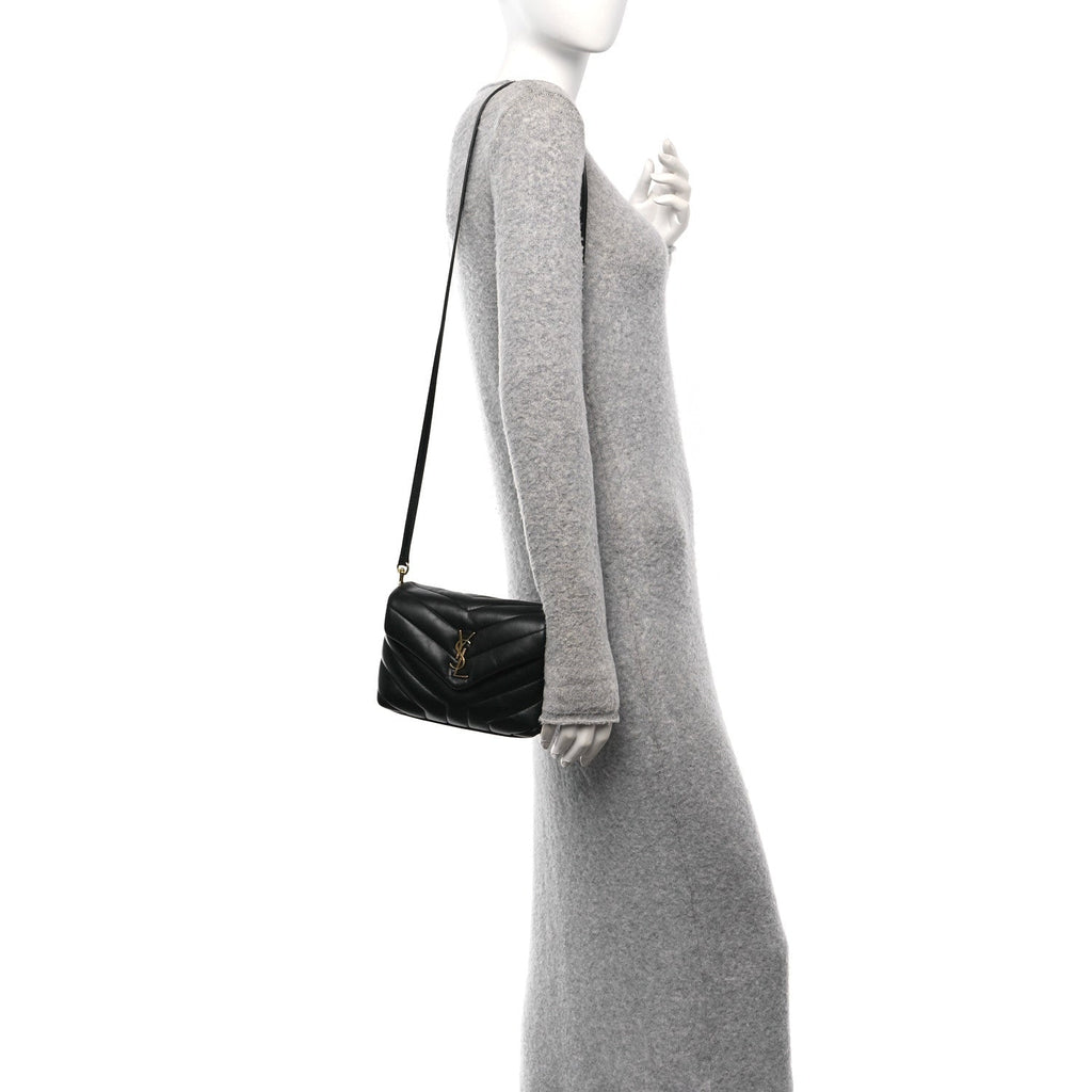Calfskin Y Quilted Monogram Toy Loulou Crossbody Bag Black