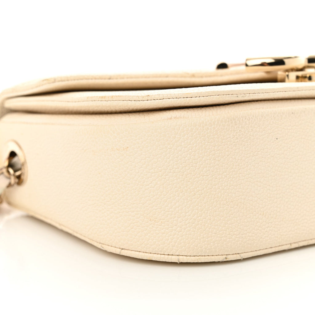 Grained Calfskin Quilted Small Cuba Top Handle Flap White