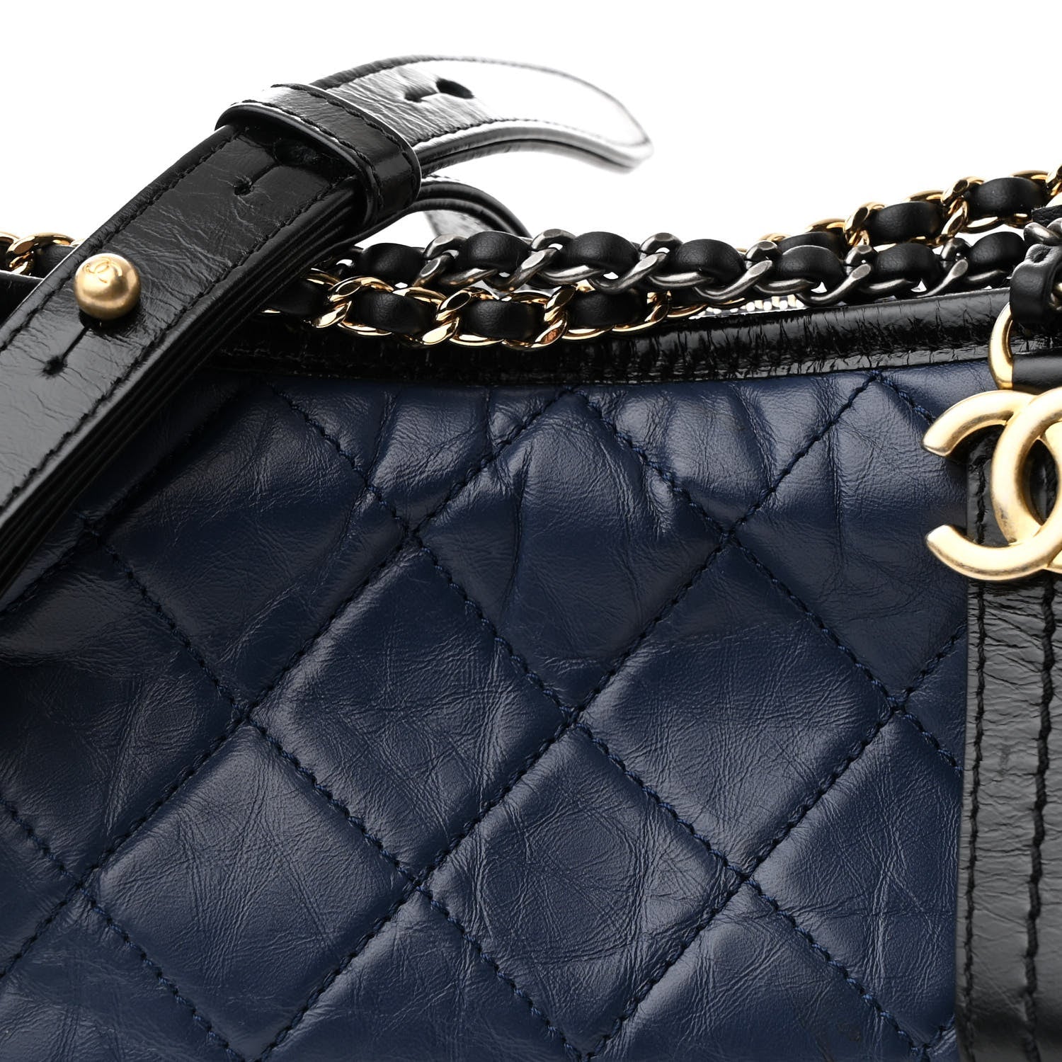 Aged Calfskin Quilted Small Gabrielle Hobo Navy Black