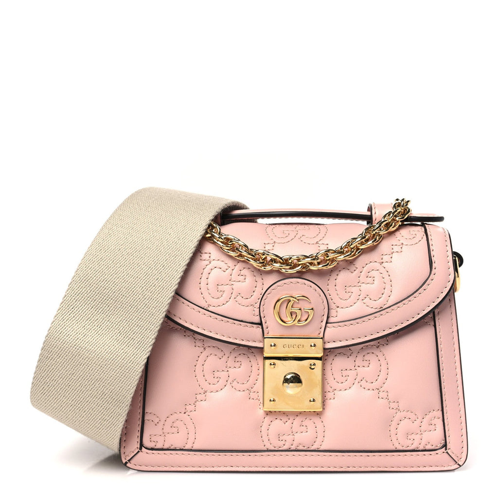Calfskin GG Matelasse Mini Top Handle Shoulder Bag Perfect Pink Natural