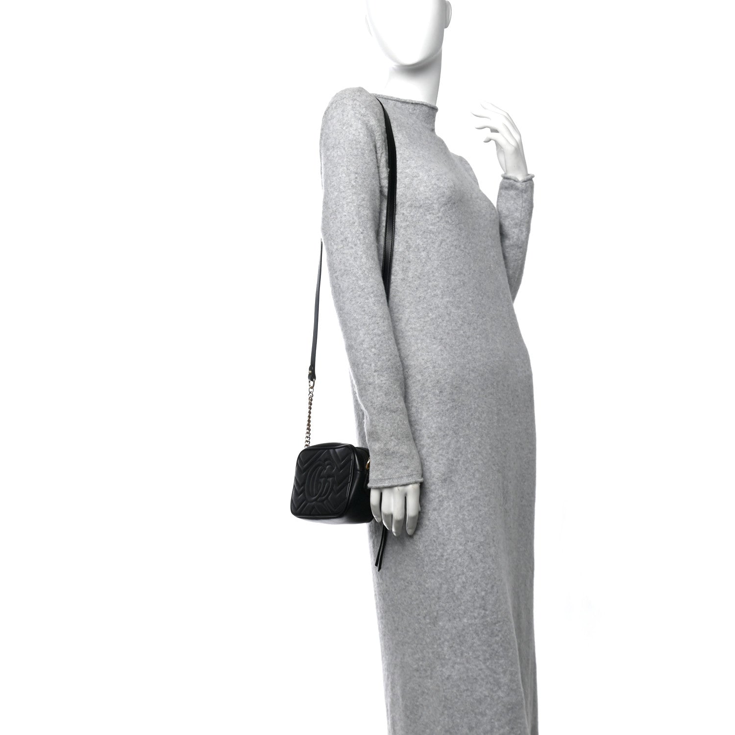 Calfskin Matelasse Mini GG Marmont Chain Shoulder Bag Black