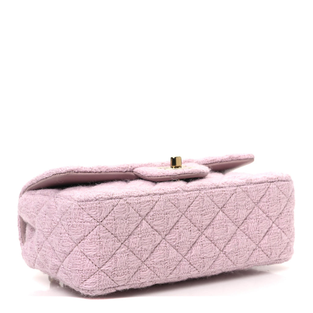 Tweed Quilted Mini Rectangular Flap Light Pink
