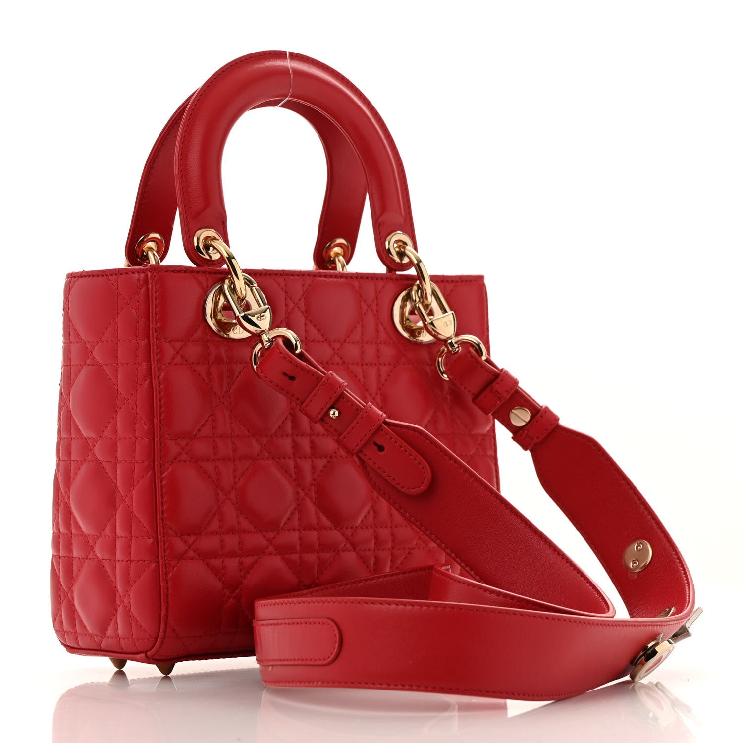 Lambskin Cannage Small Lucky Badges My Lady Dior Red