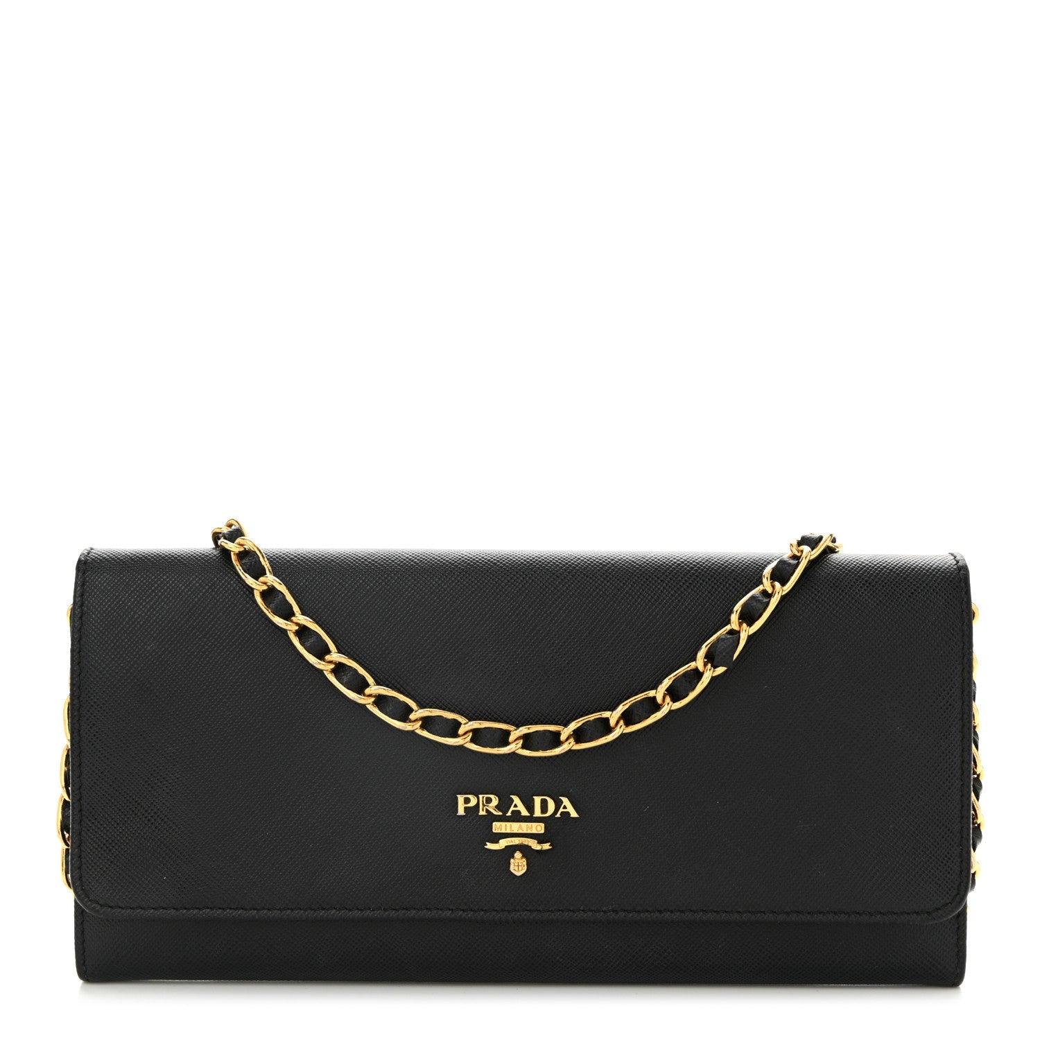 Saffiano Metal Oro Chain Wallet Black