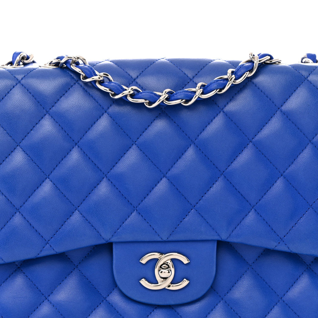 Lambskin Quilted Jumbo Single Flap Blue