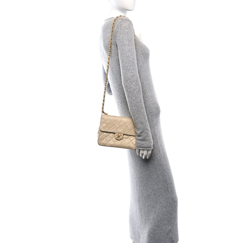 Lambskin Quilted Small Single Flap Beige